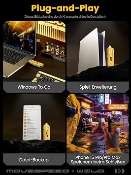 MOVE SPEED USB Stick 256GB Read/Write Speed of 1000MB/s, USB 3.2 Gen2 + Type-C Interface External SSD, Portable SSD with 3 Stage Sliding Design, Compatible with iPhone 15 Series