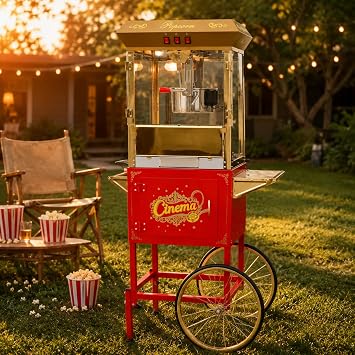 Commercial Popcorn Machine with Cart - 16 OZ Kettle Popcorn Makers with Heating, 3-Switch Control & Tempered Glass Doors, for Office, Schools, Home, Carnival, Movie Theath, Parties, Christmas, Red