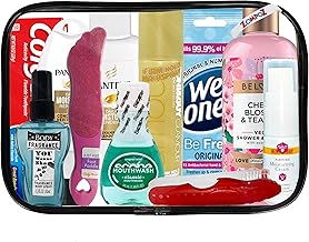 Womens Travel Toiletry Kit, 10 Travel-Size Hygiene Essentials for Bath, Shaving, Personal Care in TSA-Compliant Transparent Bag, Mini Toiletries Kit for Business, Charity, Womens Gift