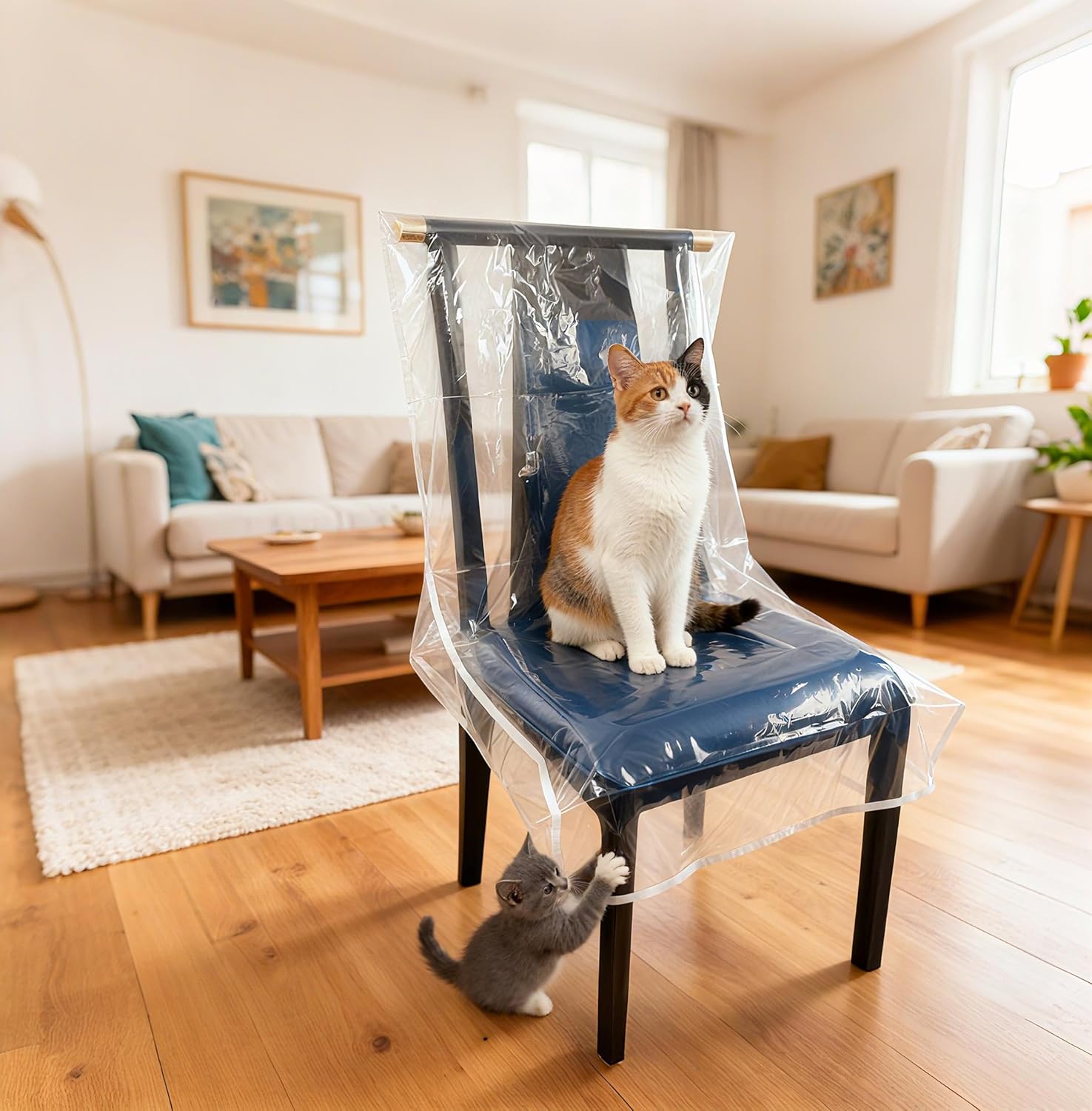 6 Pack Plastic Chair Covers, Clear Dining Room Chairs Cover, Transparent Waterproof and Kitty Scratch Resistant Chair Seat Covers, Protector from Pet Claws, Dust, Spill, Pet Hair and Easy Clean