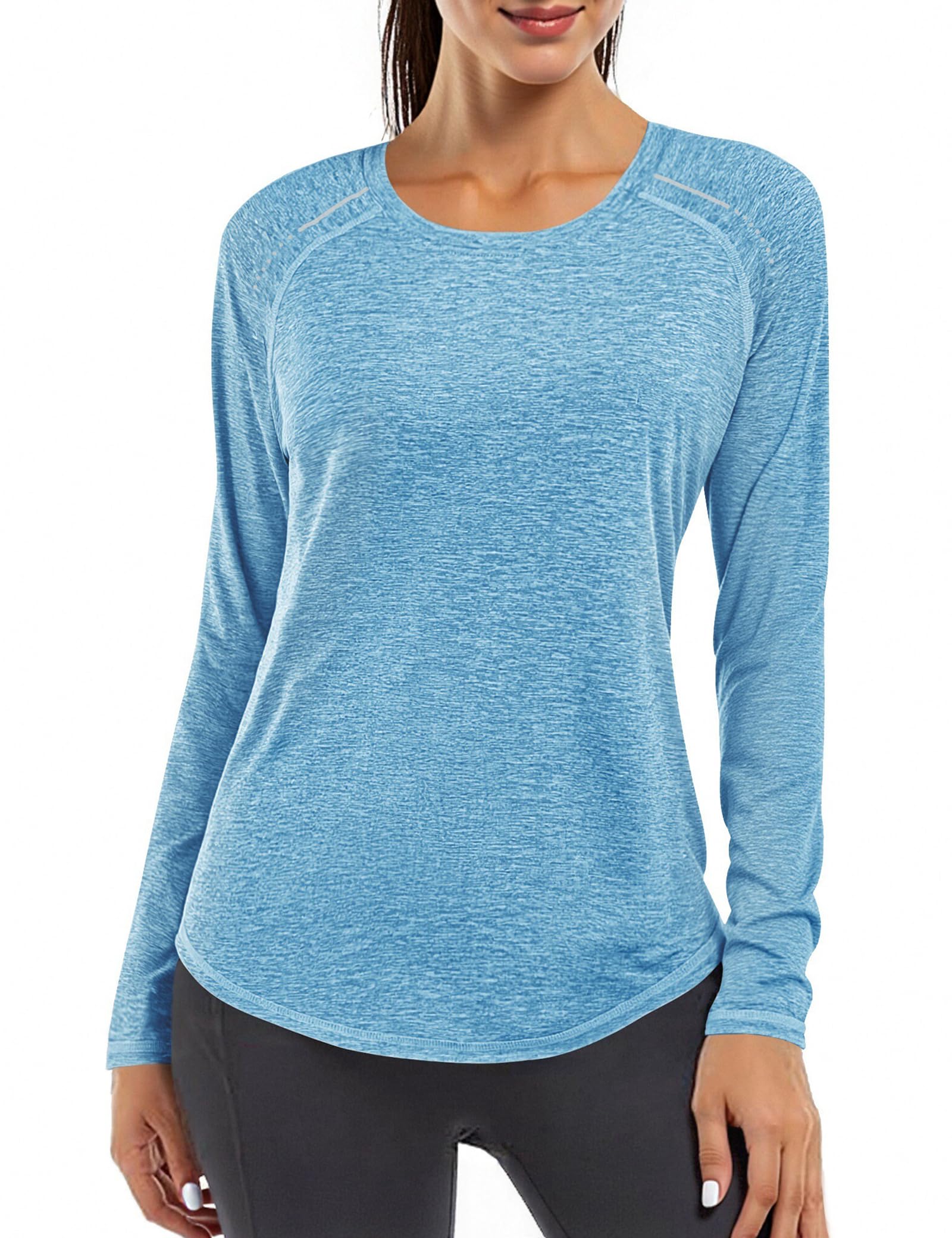 Gyabnw Vrouwen Activewear Gym Tops Dames Workout Lange Mouw Running Tee Yoga Sport T-shirt Top, Blauw, XXL