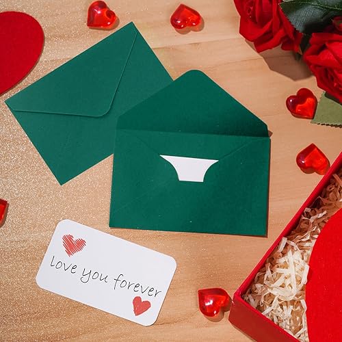 Miniatura 4 de jiebor 100 juegos de sobres verdes pequeños con pequeños sobres de bolsillo en blanco para tarjetas de visita de invitación de boda, sobres de