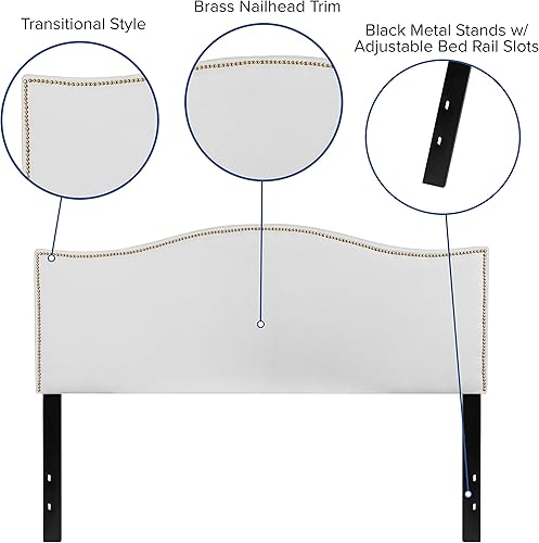 Miniatura 4 de Flash Furniture Bedford - Cabecero de cama doble tapizado con ribete de uñas en tela beige Blanco,Negro -,Marrón