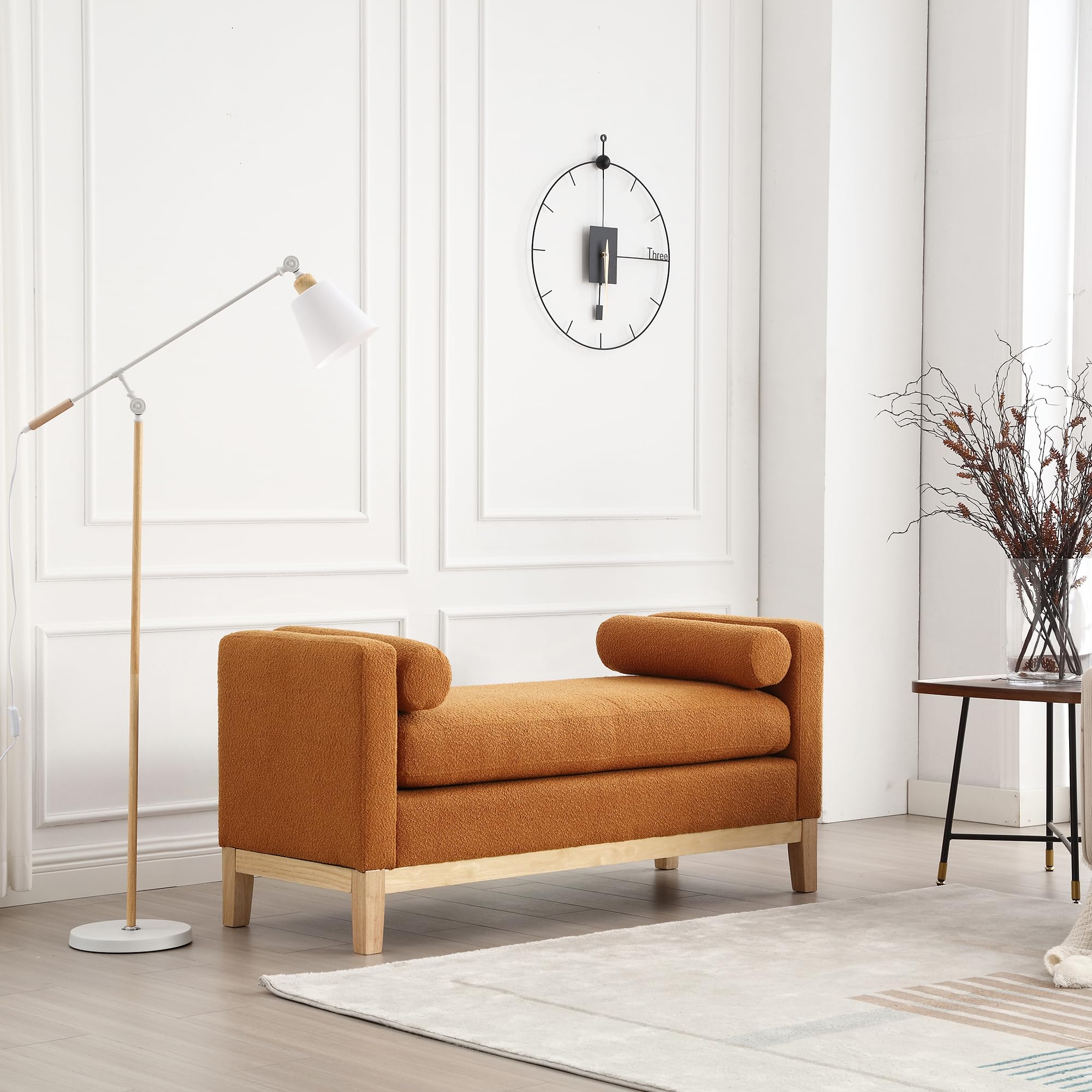 YM sky Ottoman Bench,End of Bed Bench with Wood Legs & Bolster Pillows,Upholstered Bench for Bedroom, Living Room, Entryway,53.5