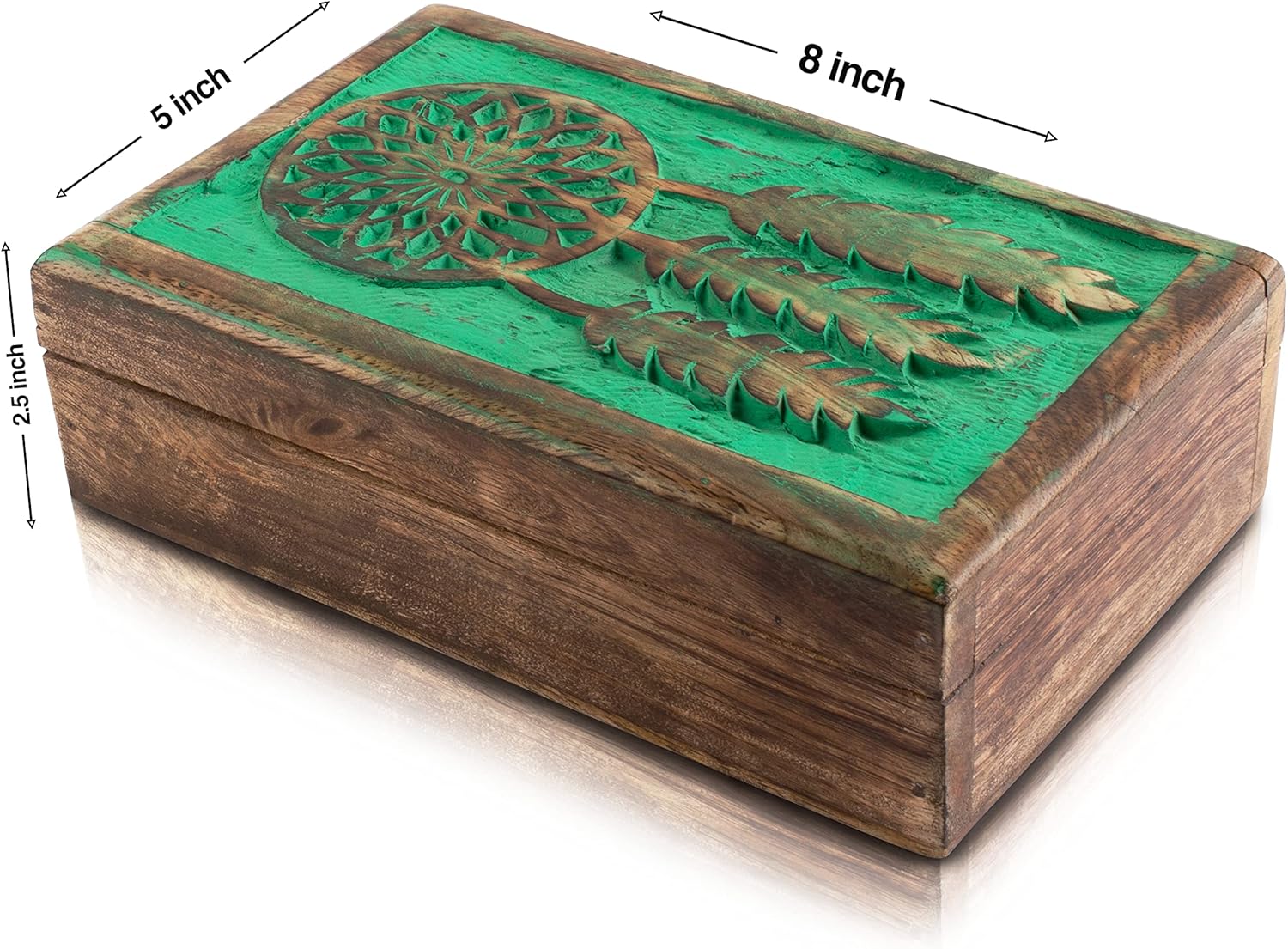 Great Birthday Gift Ideas Handmade Decorative Wooden Dream Catcher Jewelry Box Jewelry Organizer Keepsake Box Treasure Chest Trinket Holder Watch Box Storage Box Gifts Women (Green)
