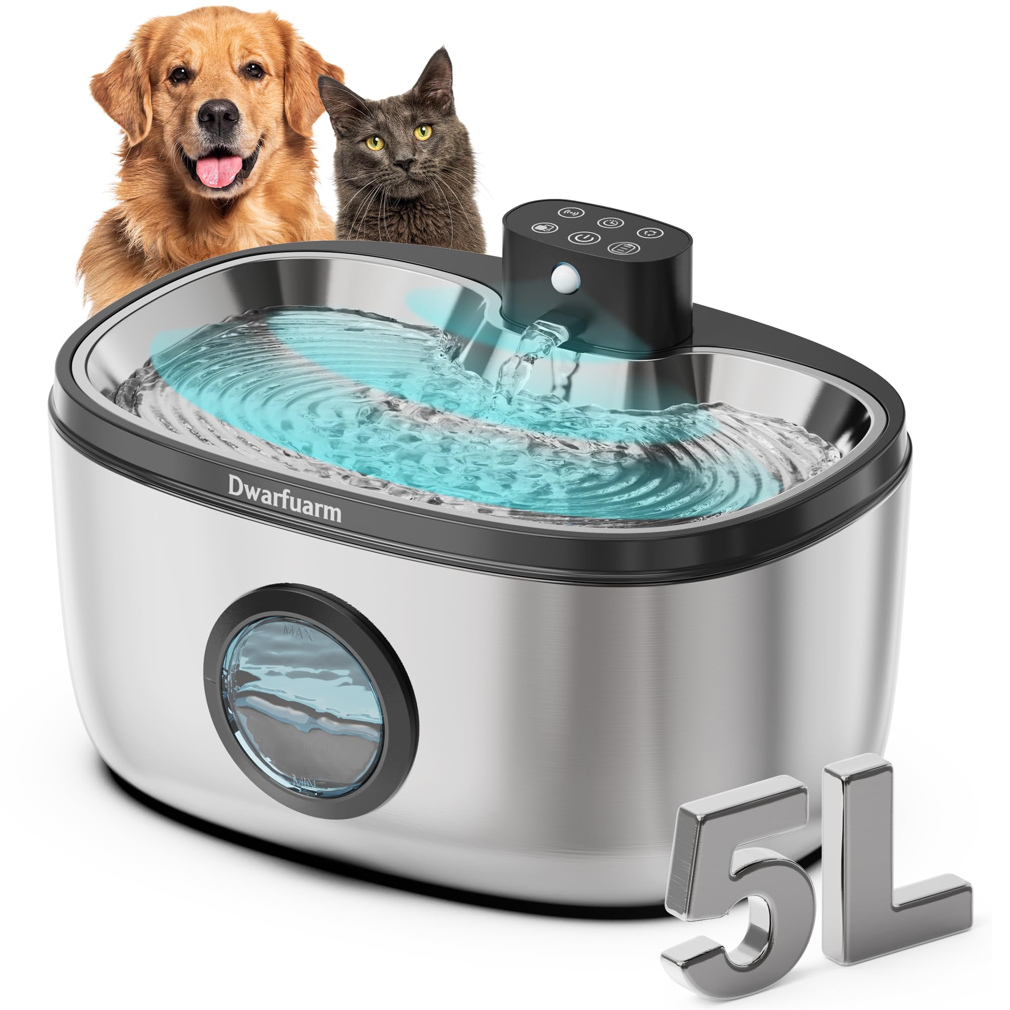 Fuente para Gatos Inalámbrica con Sensor de Movimiento 5L - Bebedero silencioso para Mascotas con Bandeja de Acero Inoxidable, batería Recargable 4000mAh