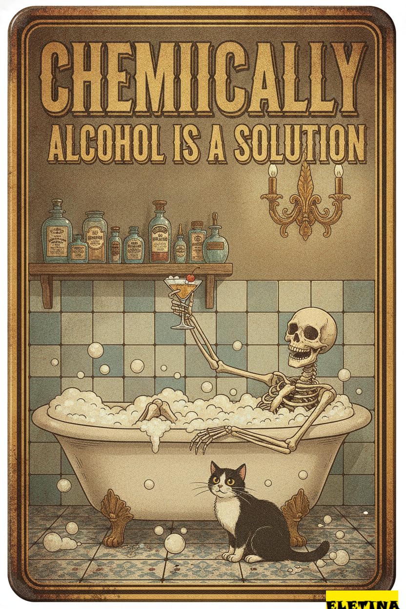Personalized Sign for Man Cave Vintage Chemically Alcohol Is A Solution Metal Wall Decor Bedroom Bathroom Retro Tin, Home Decor 8x12″ Private Property Decorative