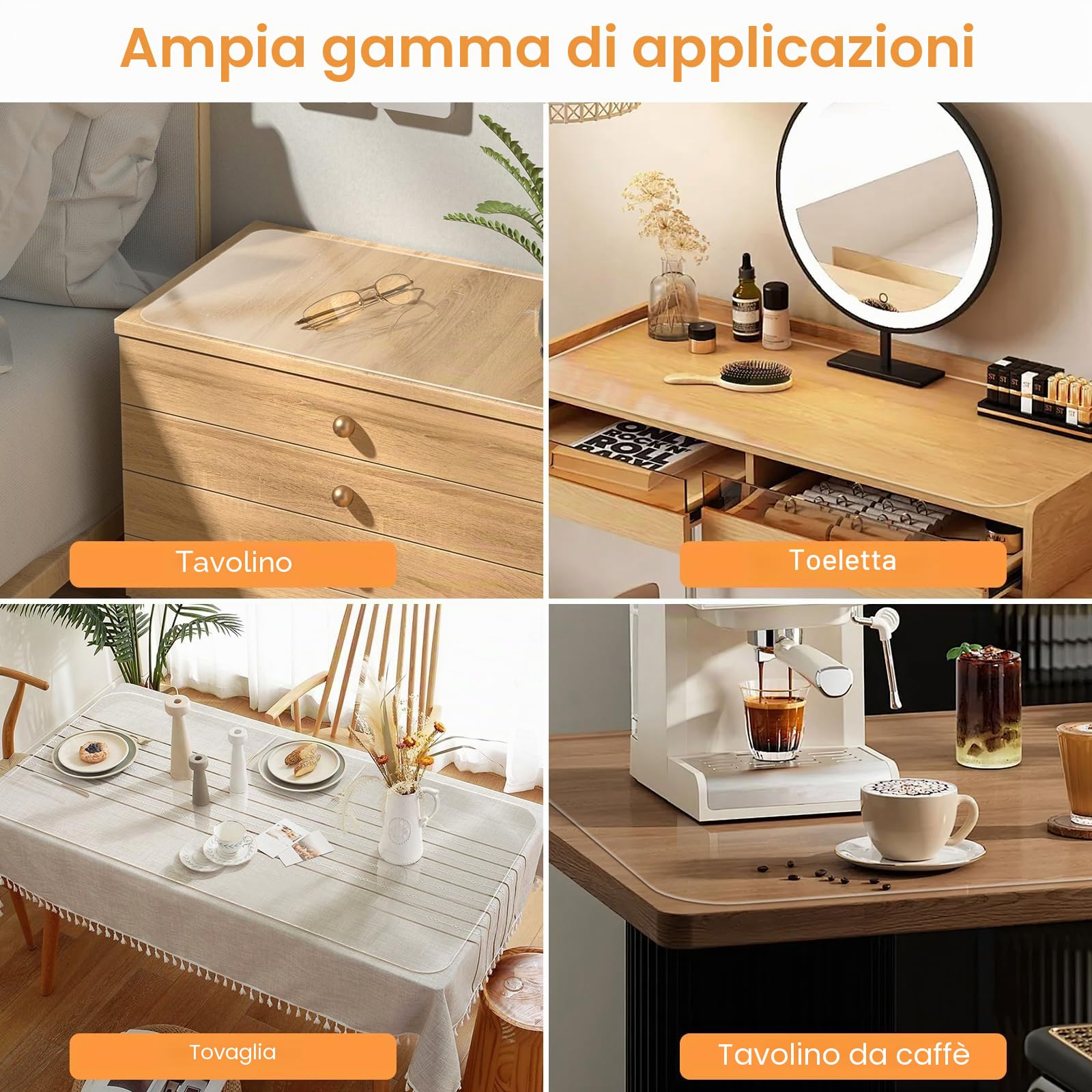 Sottomano da Scrivania Trasparente in PVC 120x60cm Tappetino Antiscivolo Impermeabile Anti-graffio