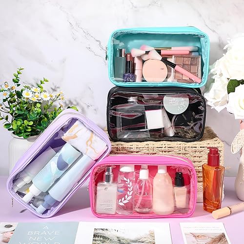 Miniatura 10 de Hushee 4 bolsas de maquillaje transparentes para bolso, bolsa de maquillaje de nailon y PVC, bolsa de viaje para cosméticos, bolsa de aseo con