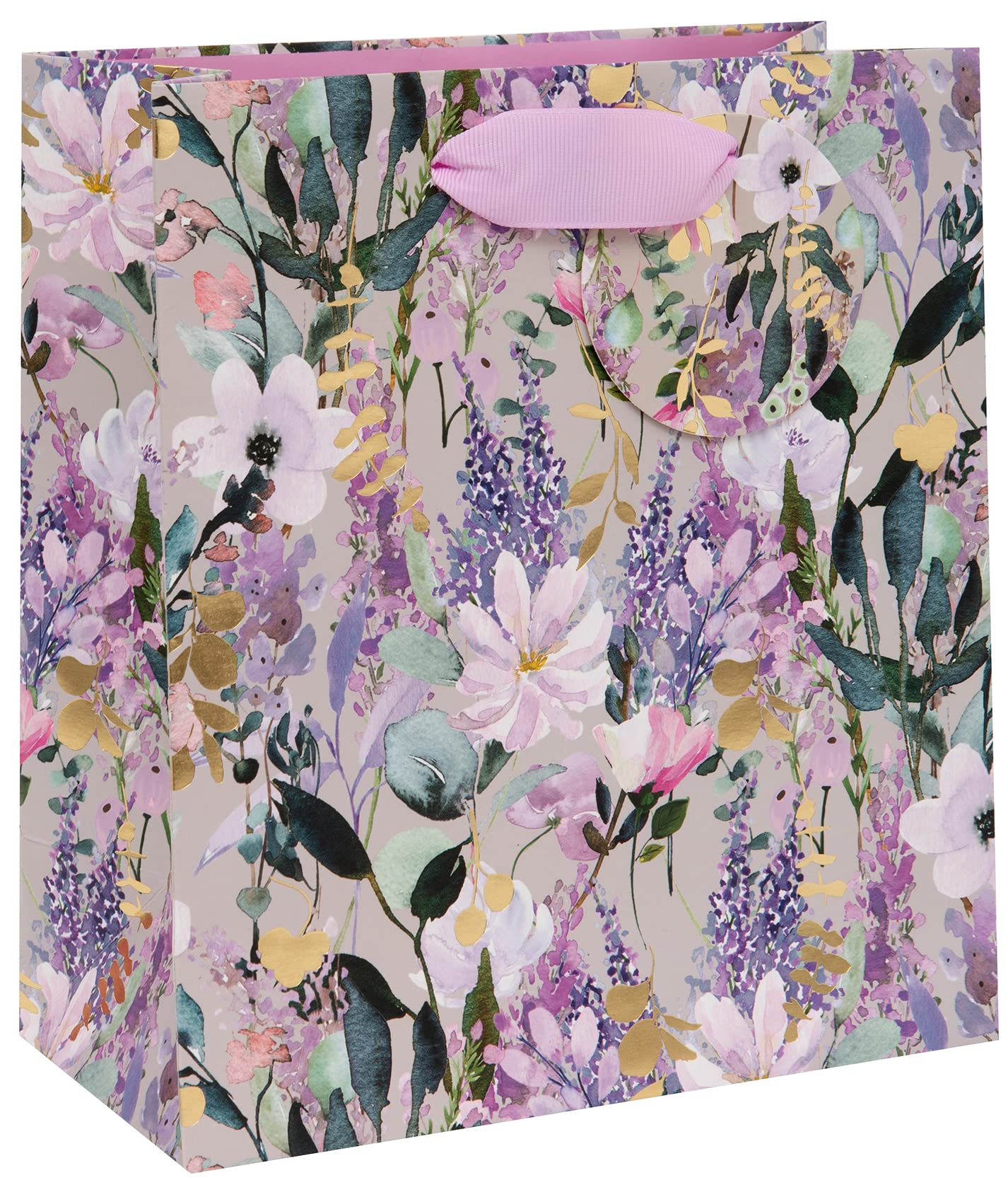 Glick Luxury, Purple Floral Medium, Birthday , Wedding , Stephanie Dyment Buddleia Gift Bag, Multi-Colour, 200w x 225h x 100d mm