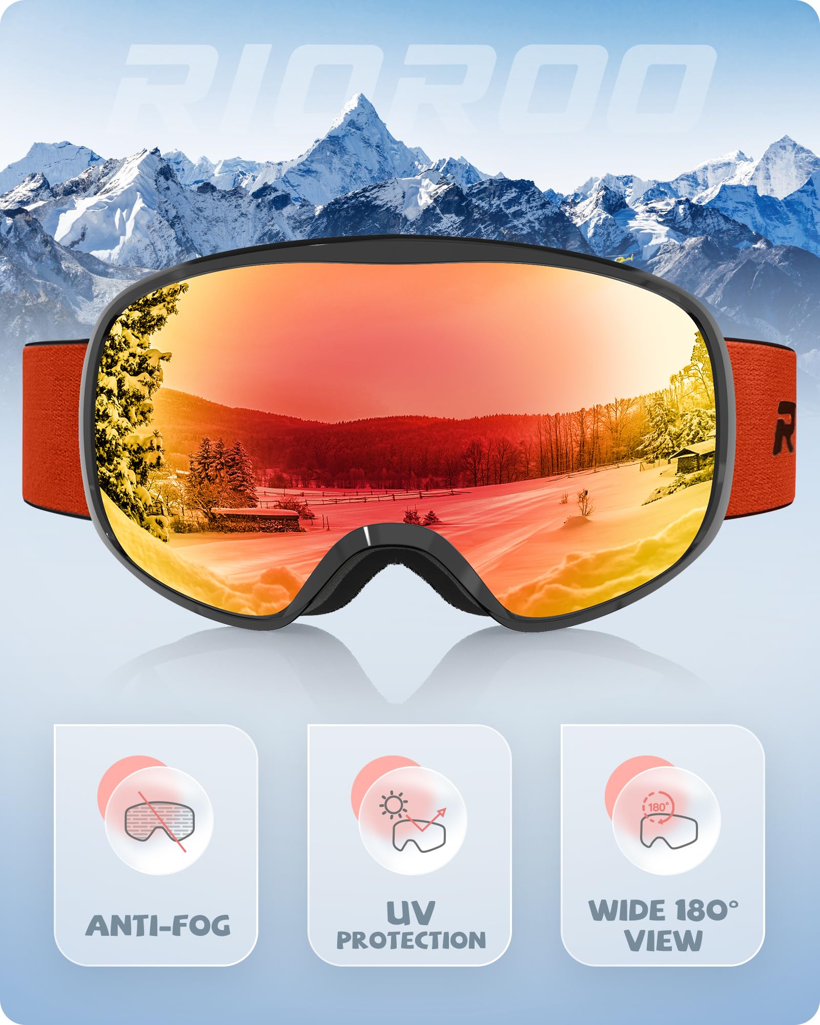 Gogle narciarskie dla dzieci, gogle narciarskie dla małych dzieci, gogle snowboardowe dla chłopców, dziewcząt w wieku 3-14 lat, 100% ochrona przed promieniowaniem UV, gogle narciarskie OTG