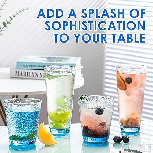 Miniatura 6 de Vasos para beber, 8 vasos de vidrio, juego de cristalería mixta de colores, 4 bolas altas de cristal de 12 onzas y 4 vasos de 10 onzas, ideales para