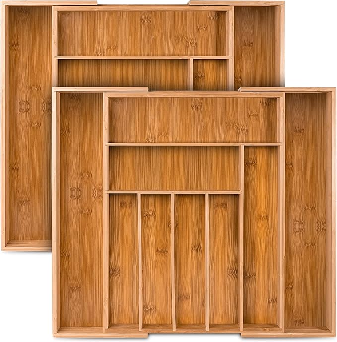 Loco Bird Bamboo Cutlery Tray Up to 9 Compartments Useful Cutlery Tray for Kitchen Drawer