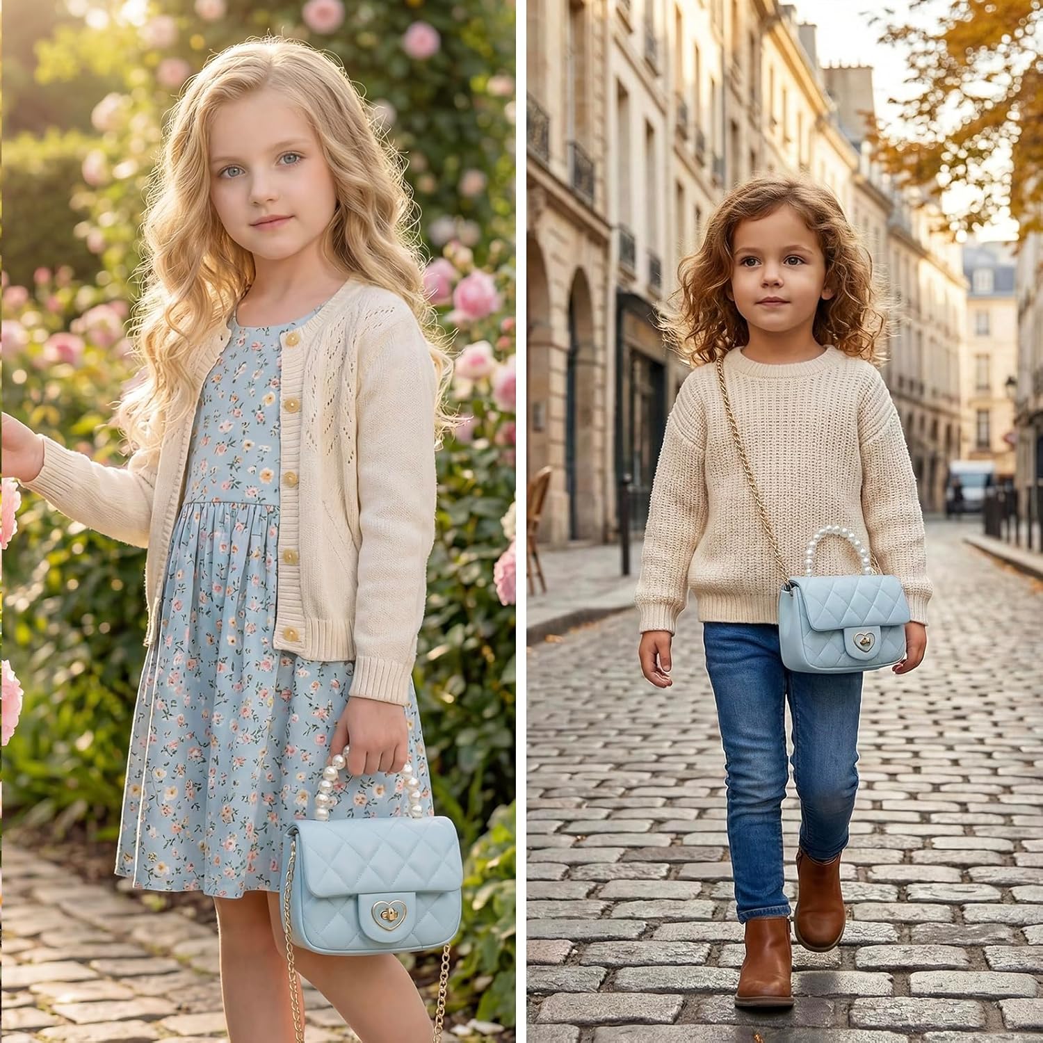 Handbag for Girl Kids Purse Princess Pearl Handle Crossbody Bag Girls Shoulder Bag with Heart Lock Fits Phone | Heart Lock