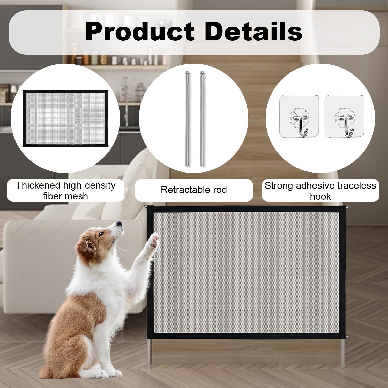 Stair Gates for Dogs Portable Mesh Stair Gate No Drilling Dog Gate ...