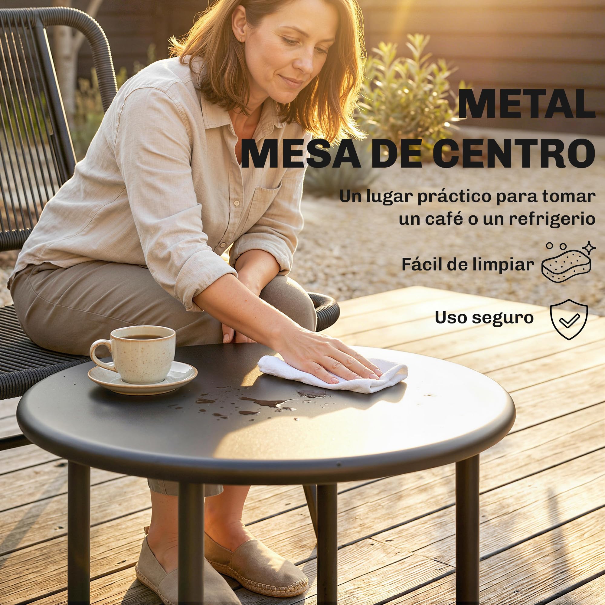 Outsunny Conjunto de Jardín Exterior de Ratán de 4 Piezas Negro