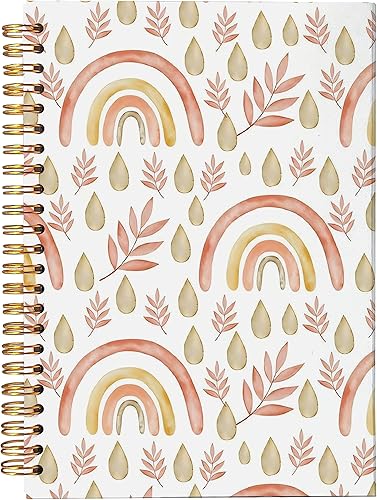 Miniatura 10 de NEGIGA Cuaderno abstracto bohemio con espiral, rayado verde, amanecer, sol, sol, rayos, 8.3 x 5.5 pulgadas, tapa dura, con rayas universitarias,