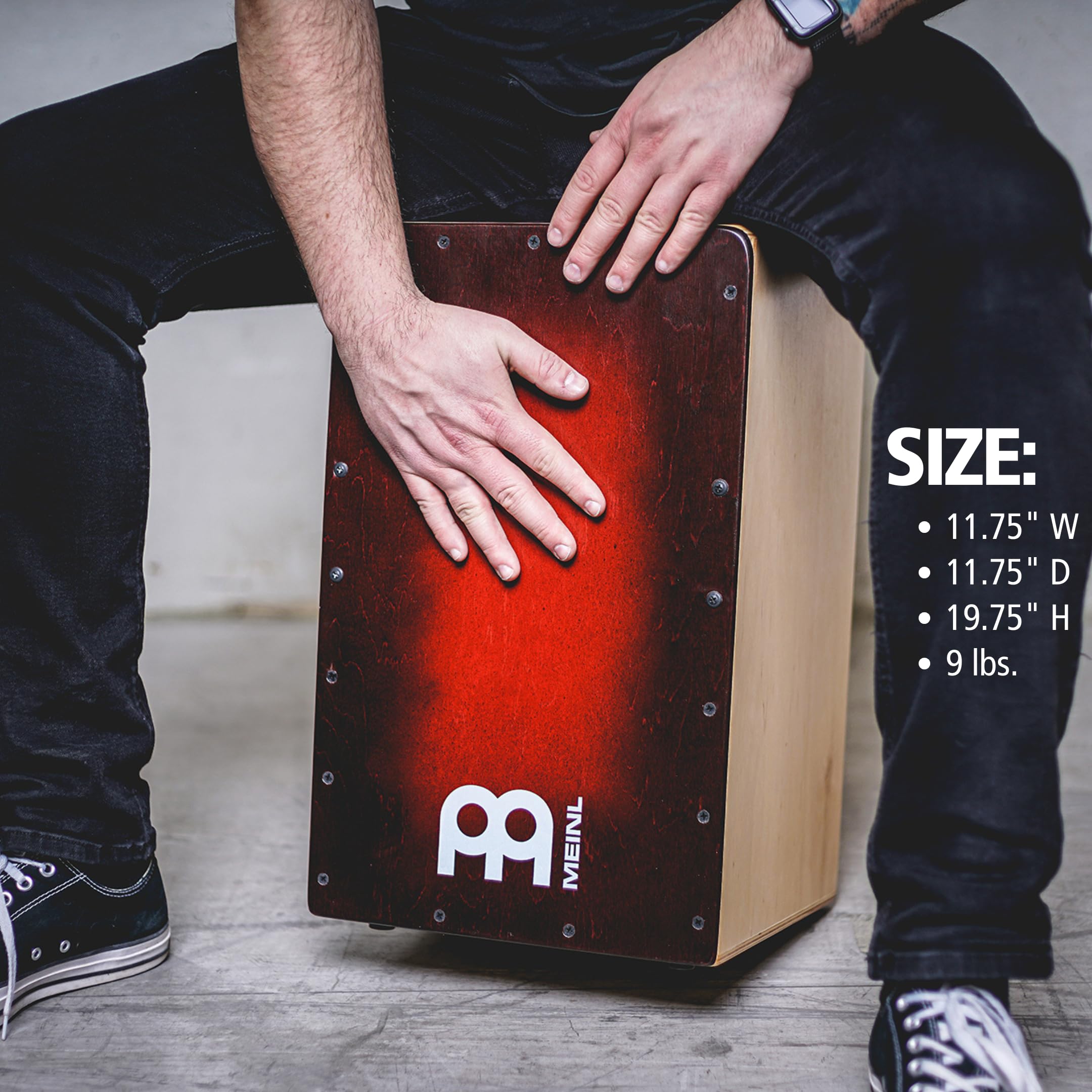Meinl Percussion Snarecraft Cajon Instrument Édition spéciale - Grand Cajon avec 2 Cordes pour le timbre – Bouleau, Naturel/Rouge (SC100RDB)