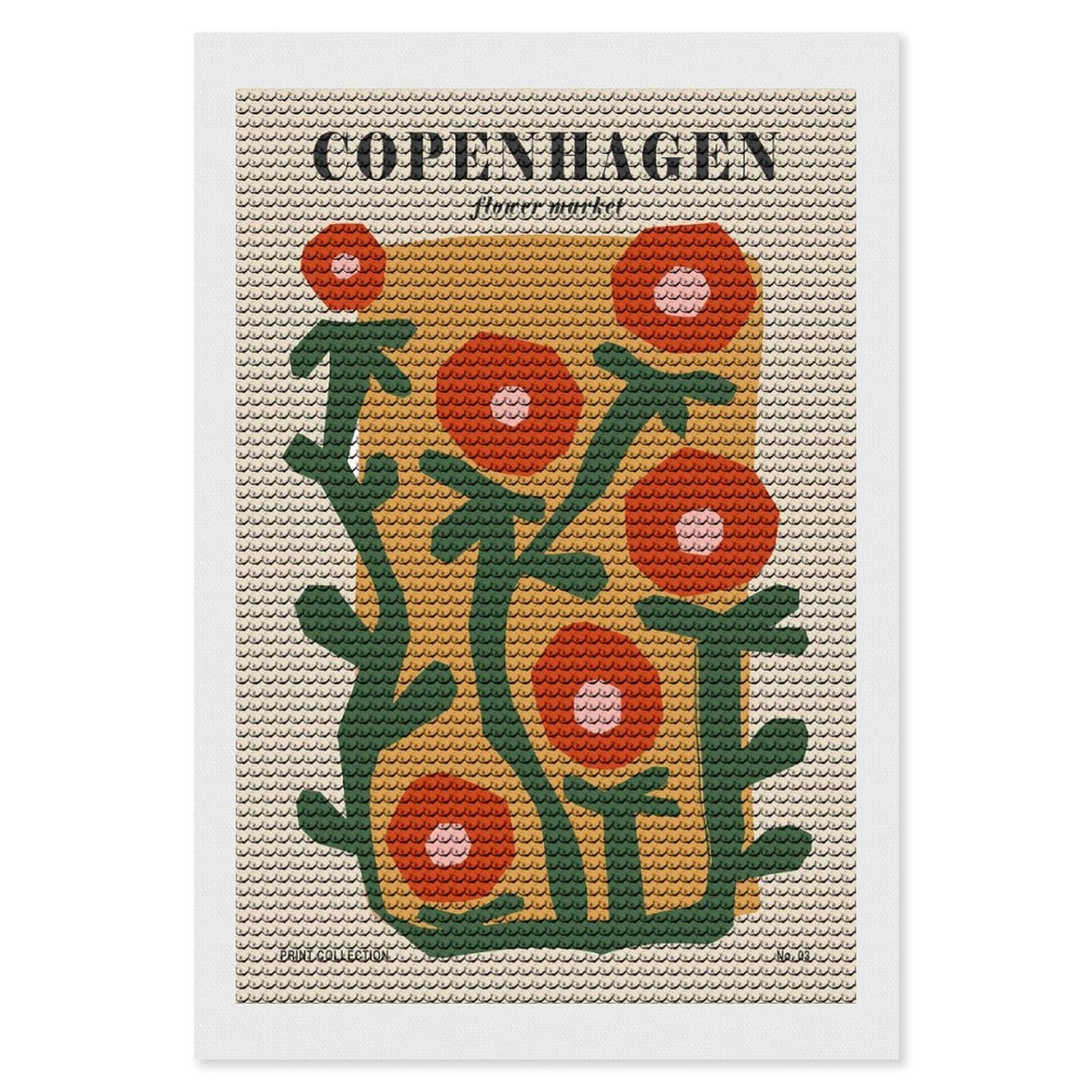 Junmoney Copenhagen Flower Market Art Print Diamond Art Canvas 8"x12", Easy Handmade Project, Complete Accessories, Bedroom Decor, Birthday Gift