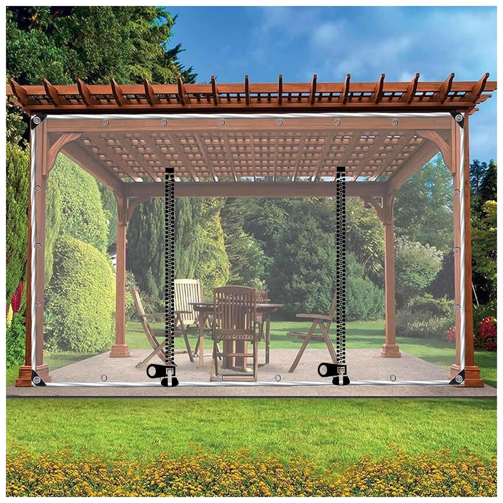 PVC Transparent Tarp | Custom Clear Plastic Tarps Clear Vinyl with Door Access | Patios, Porch, Screen Rooms, Gazebos | Waterproof Tarpaulin | Made to Order(H2.2xW6m/H7.2xW19.6ft)
