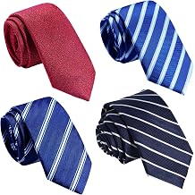 AUSKY 4 Packs Mens Necktie, Assorted Striped and Patterned Silk Neck Ties for Man 2.76in wide