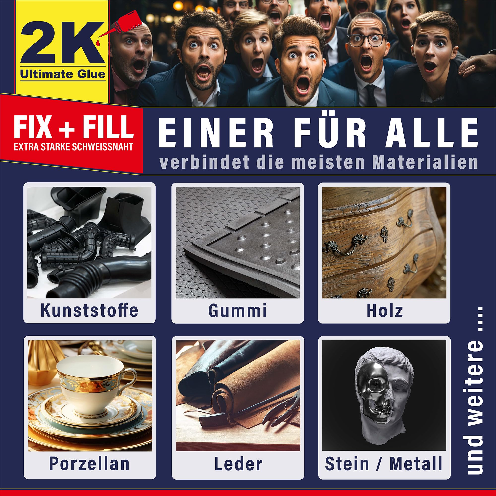 FIX + FILL Kleber extra stark für Kunststoff Gummi Stein Keramik Sekundenkleber/Superkleber - Kunststoff Reparaturset Super glue 2 komponenten Kleber Industriekleber (3 Sets)