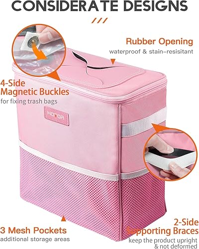 Vista 38 de HOTOR - Organizador de auto con tapa y bolsillos de almacenamiento, 100 % a prueba de fugas, resistente al agua, cubo de basura para autos, Negro