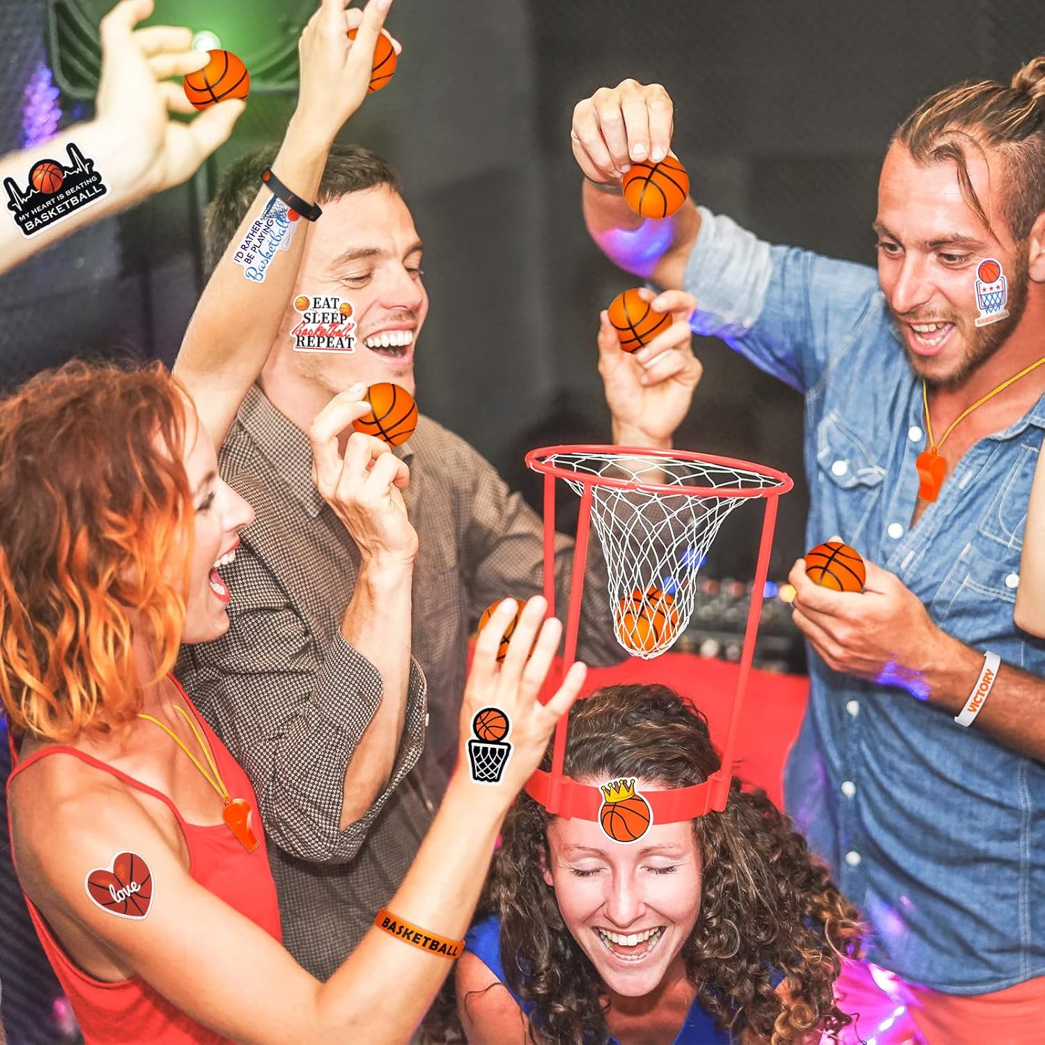 Weysat 184 Pcs Basketball Party Favors Party Supplies with Cup Straw Stress Ball Keychain Sticker Bracelet Whistle Thank You Tags for Birthday Decorations(Basketball) - Image 7