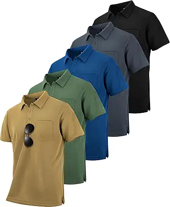 ZITY 5 Pack Polo Shirts for Men with Pocket Dry Quickly Short Sleeve Athletic Outdoor Work Collared Shirts