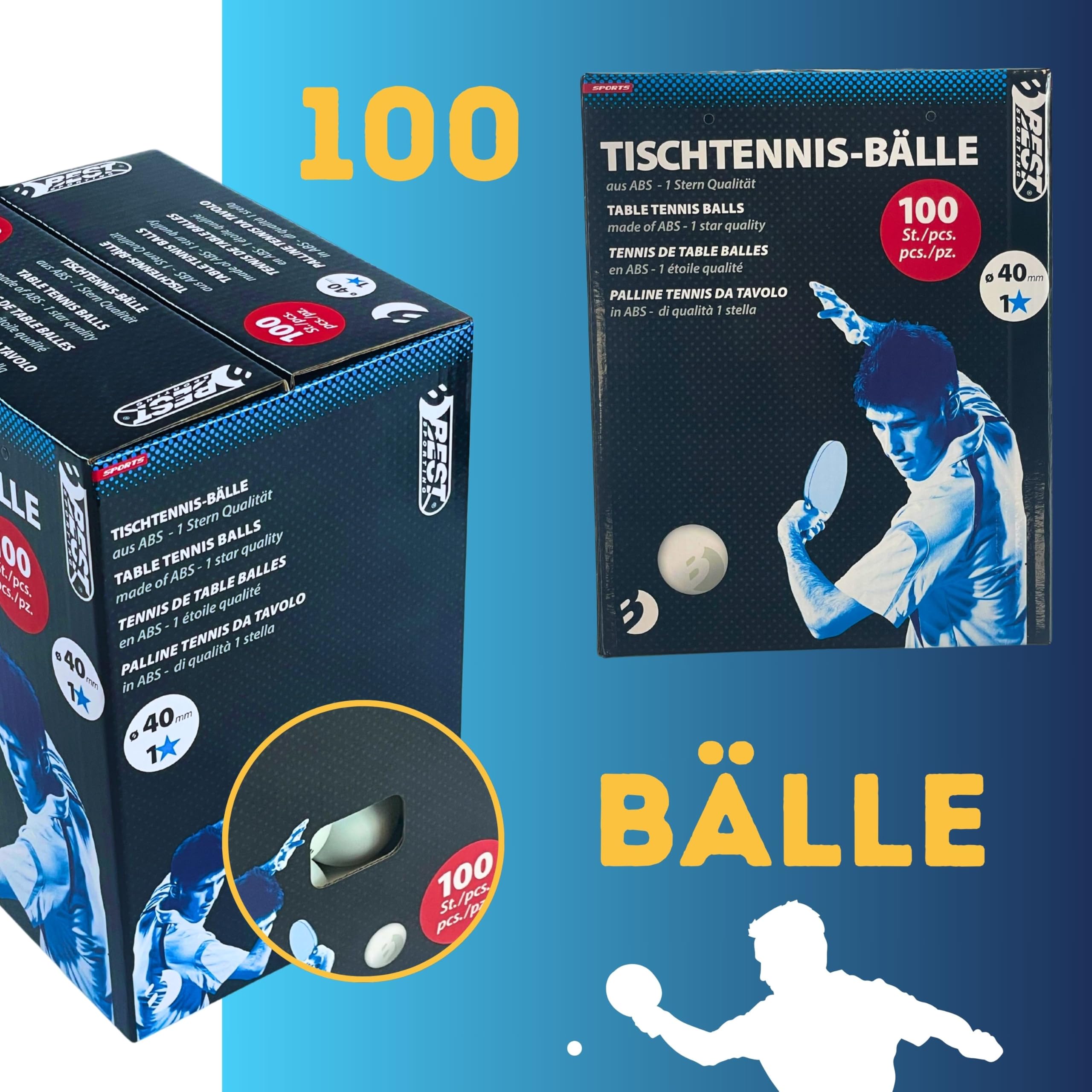BEST SPORTING Palline da ping pong bianche 100 pezzi, qualità 1 stella, per interni ed esterni, set da ping pong da 40 mm di diametro, per ping pong, accessori da ping pong