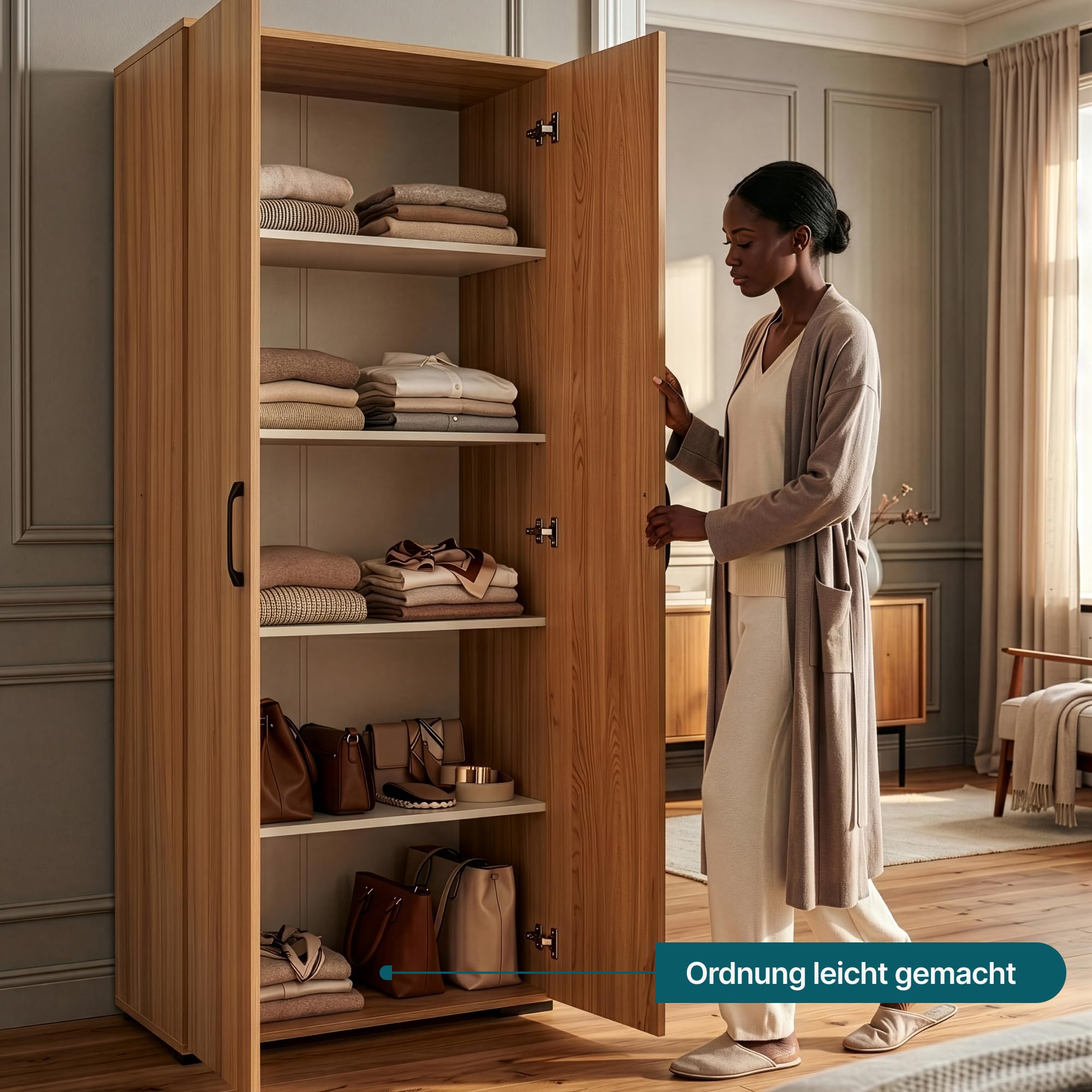 [en.casa] Mehrzweckschrank 60 cm breit Chalvefted Badezimmerschrank schmal 2 Türen Aufbewahrungsschrank Hochschrank Küchenschrank Vorratsschrank Flur Haushaltsschrank 175 x 60 x 35 cm Eicheoptik