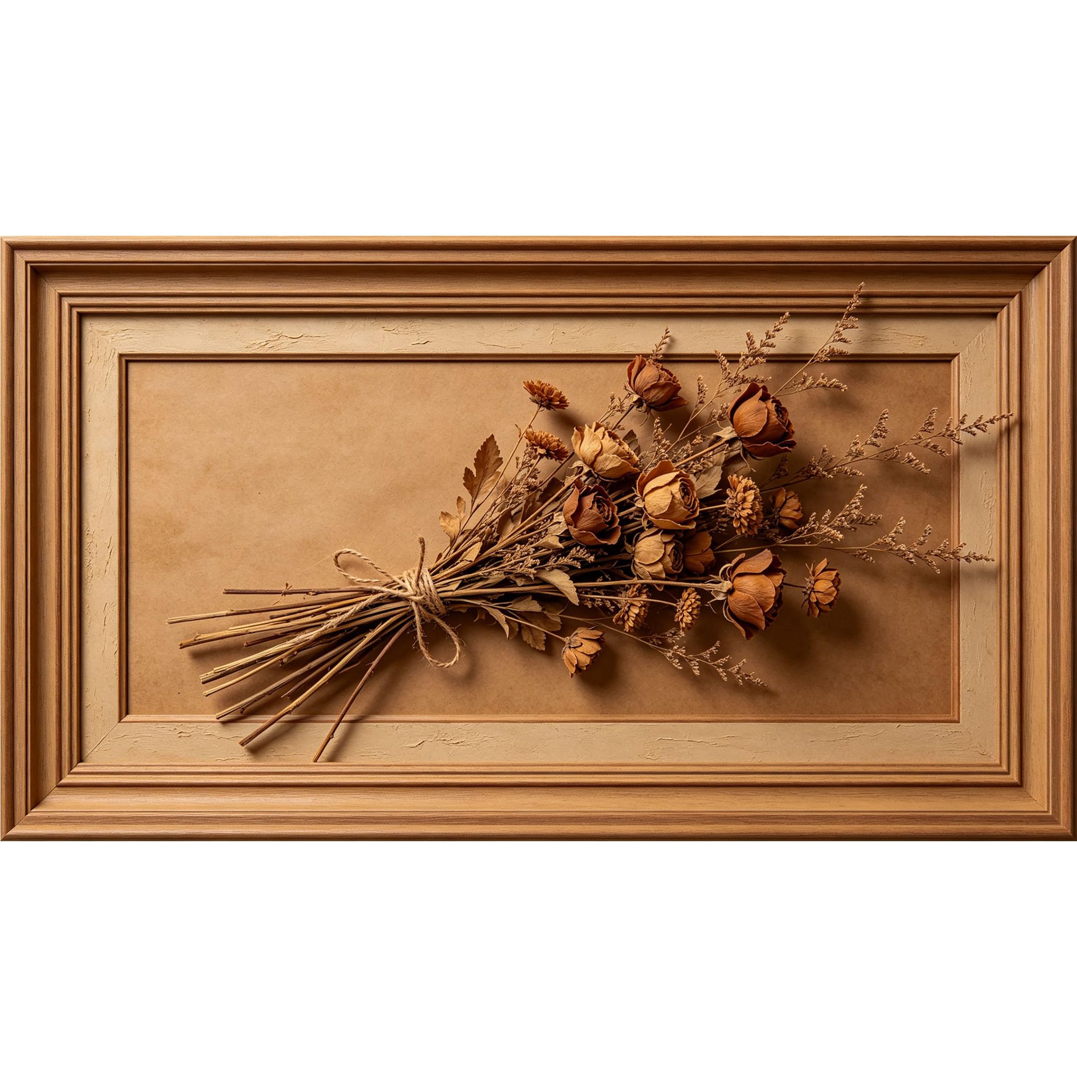 QZLITHOTIC 50x90cm3D Framed Wall Art， Rustic Dried Flower Bouquet Botanical Self‑Adhesive Mural， Water‑Activated Peel & Stick Fabric Decor Wall Decal for Bedroom Living Room