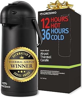 101 Oz Airpot Thermal Coffee Carafe - Black Stainless Steel Coffee Dispenser with Pump - Thermal Beverage Dispenser - Thermos Coffee Carafe for Keeping Hot Coffee & Tea Hot For 12 Hours - Cresimo