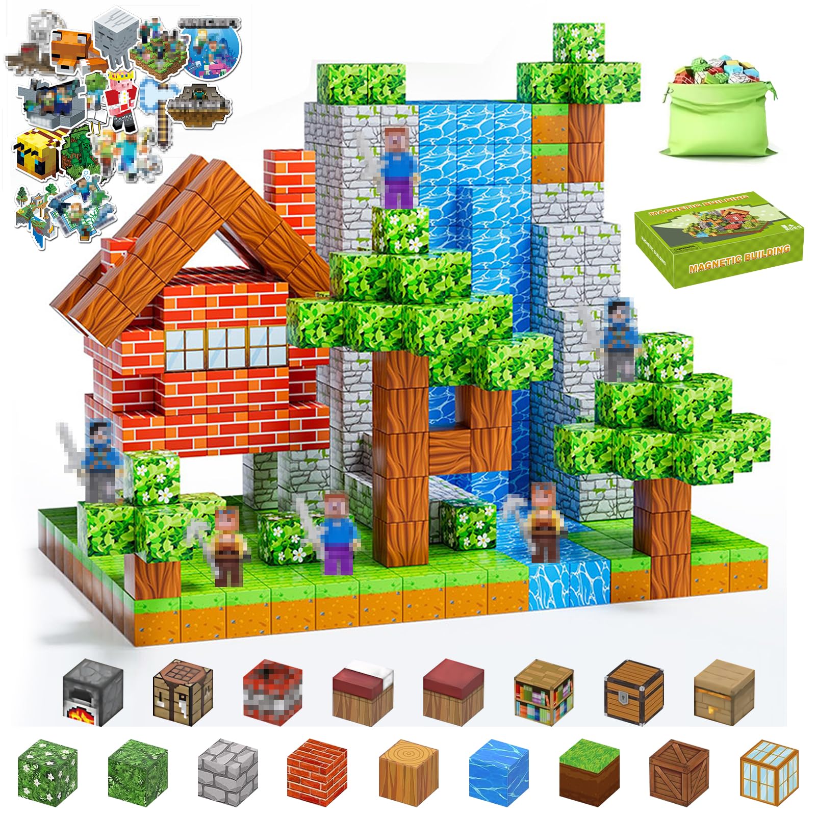 Bloques de construcción magnéticos, 150 unidades, juego de bloques de construcción magnéticos con 6 figuras de mineros y 20 pegatinas, juguete magnético 3D para niños a partir de 3, STEM