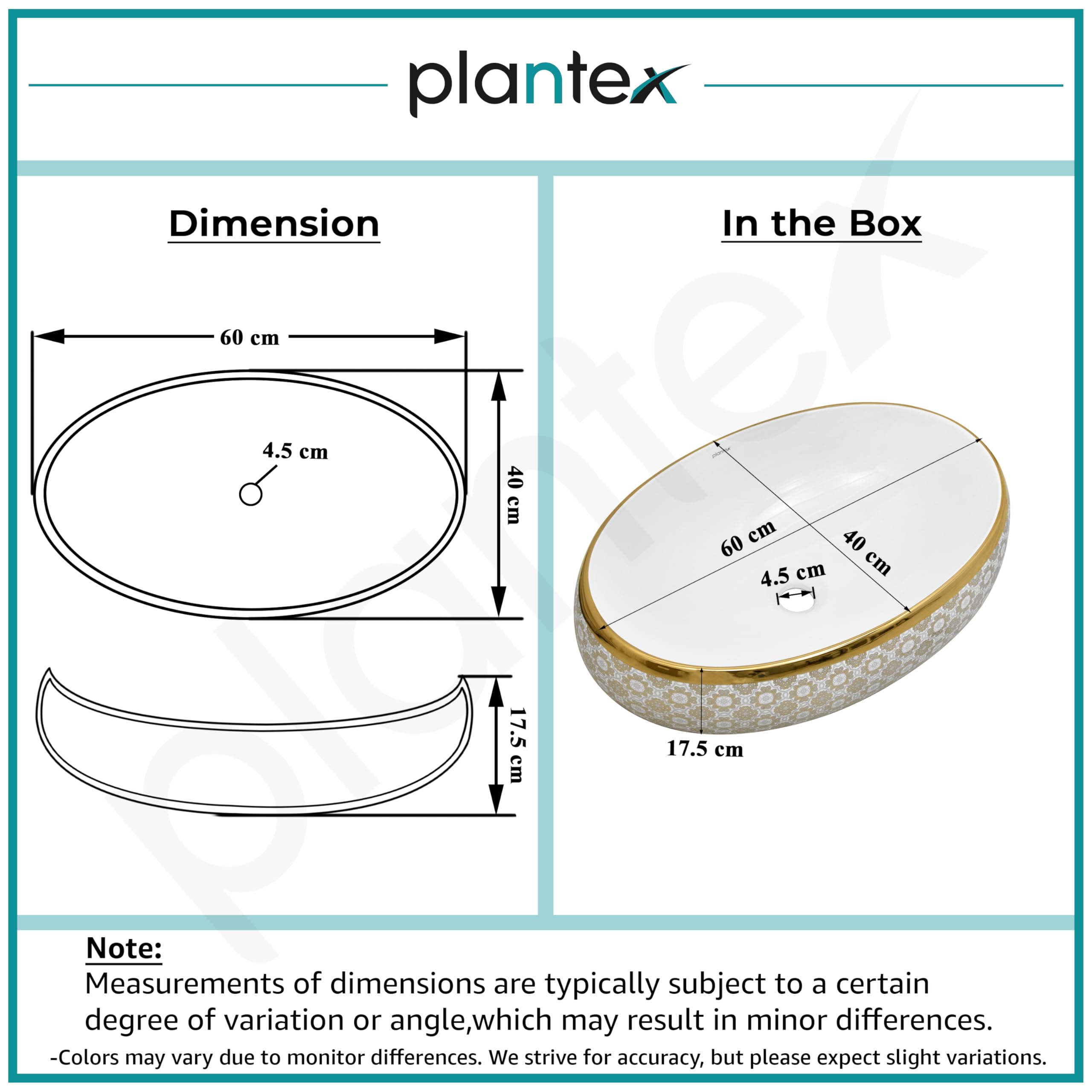 Plantex Ceramic Wash Basin - White & Gold -3 Plantex Ceramic Wash Basin - White & Gold -3