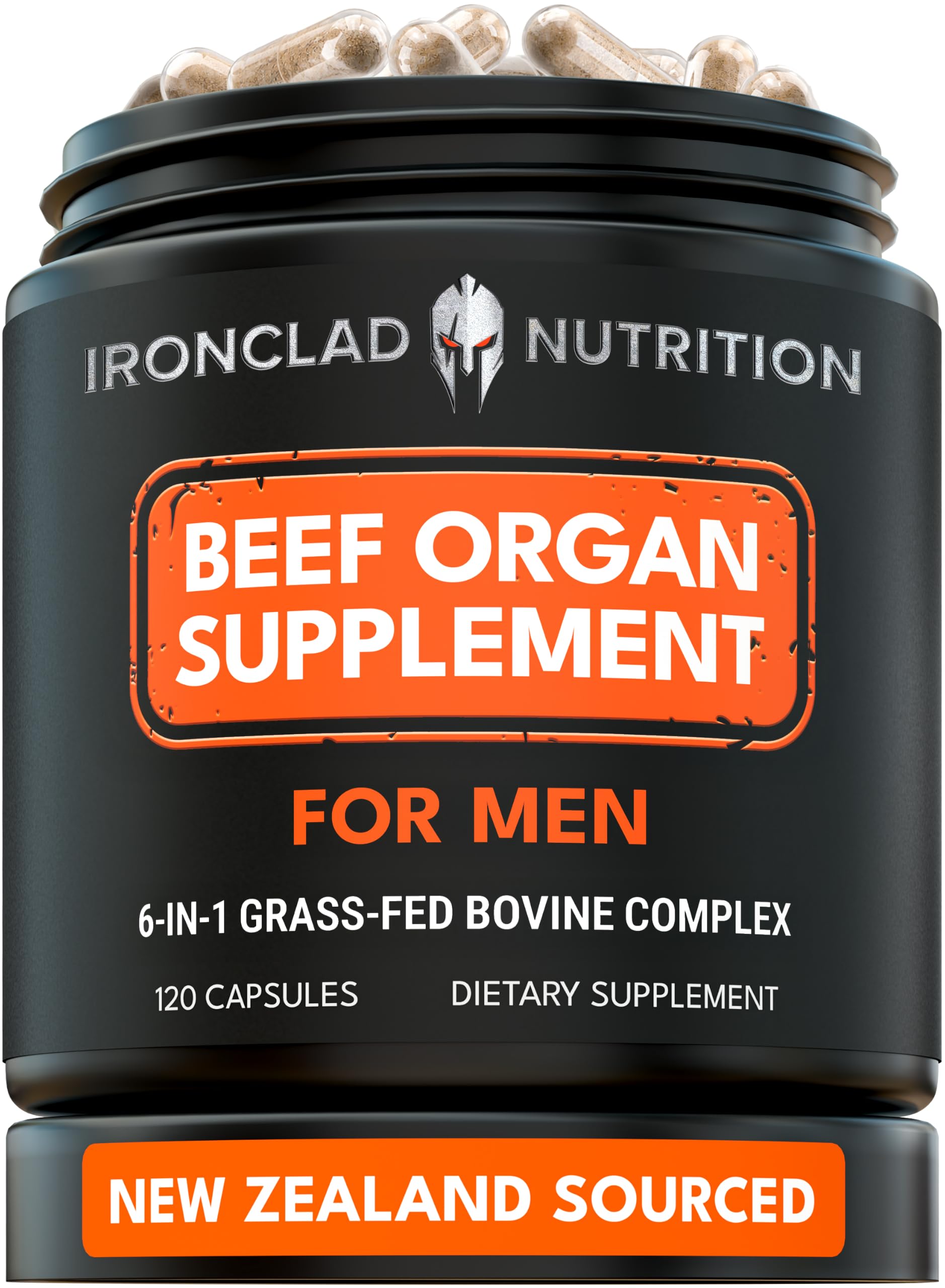 IRONCLAD NUTRITION Suplemento de órgãos bovinos liofilizados para homens — fígado, testículos, timo, coração e medula óssea — 120 cápsulas