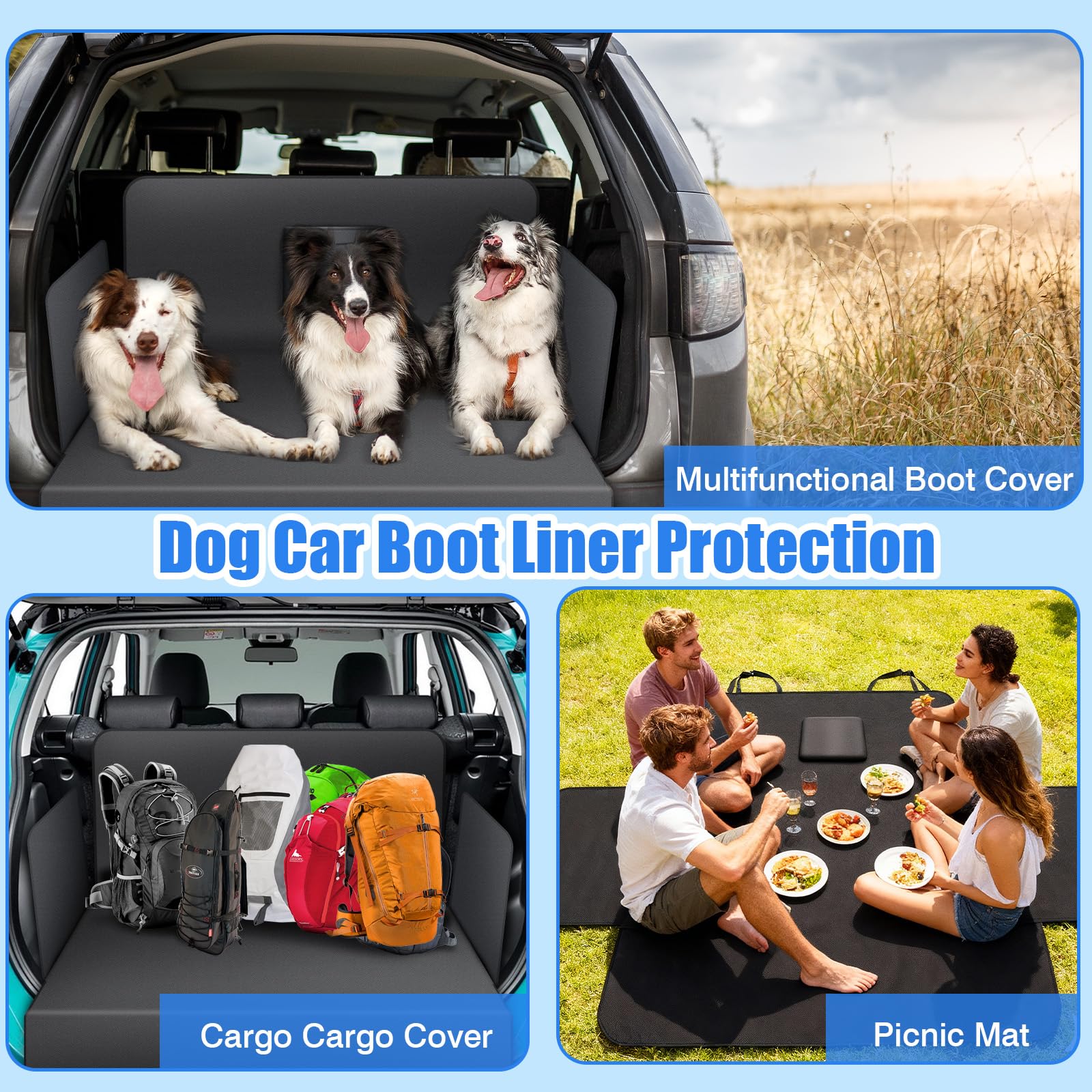 AiQInu Telo Auto per Cani 184 * 105 cm, Telo Macchina per Cani, Impermeabile, Antiscivolo e Resistente ai Graffi, Copri Bagagliaio per Auto, SUV, Durevole
