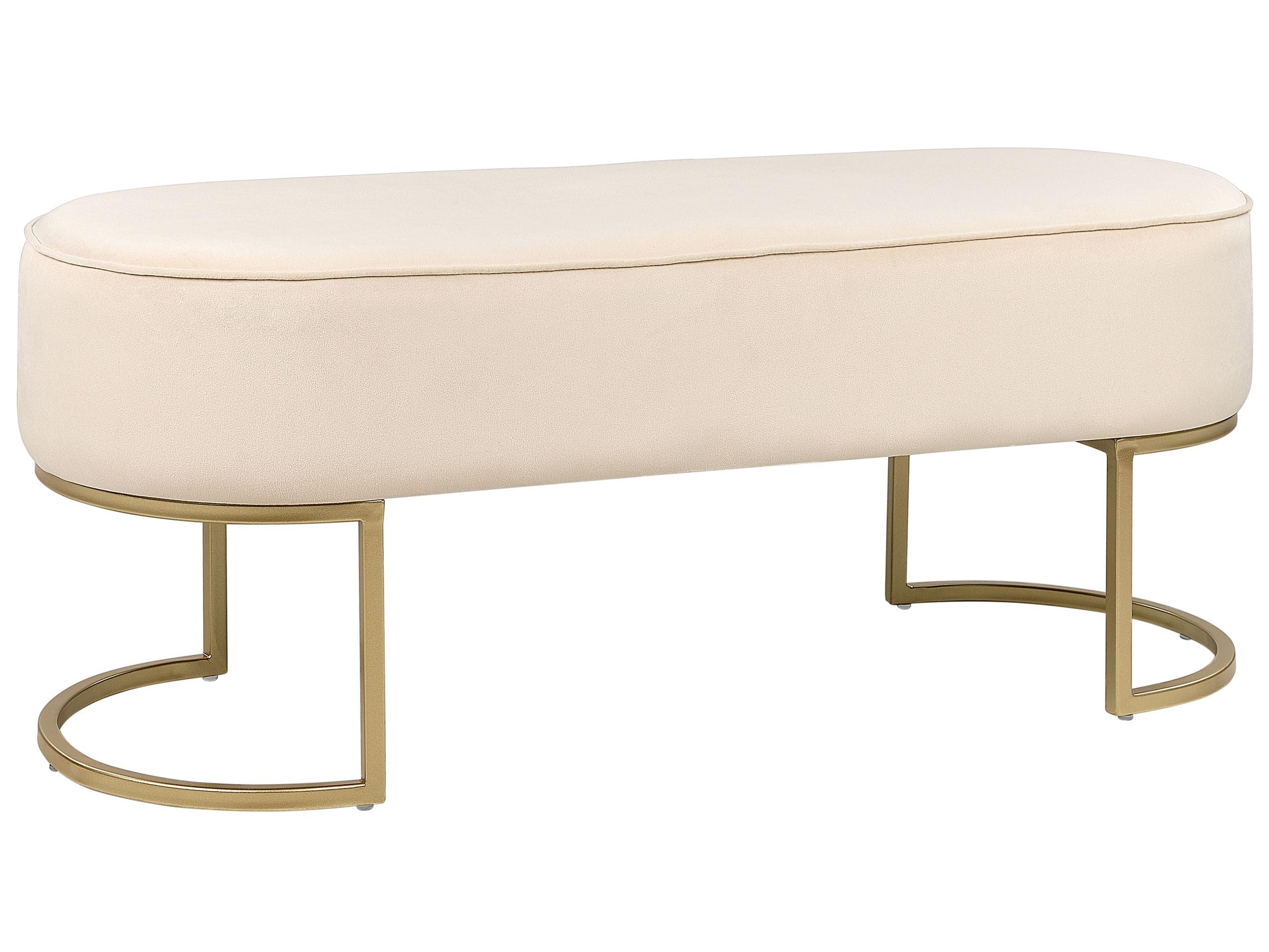 Banquette en Velours Crème Uni sur Pieds Dorés Rembourrage en Mousse Milry