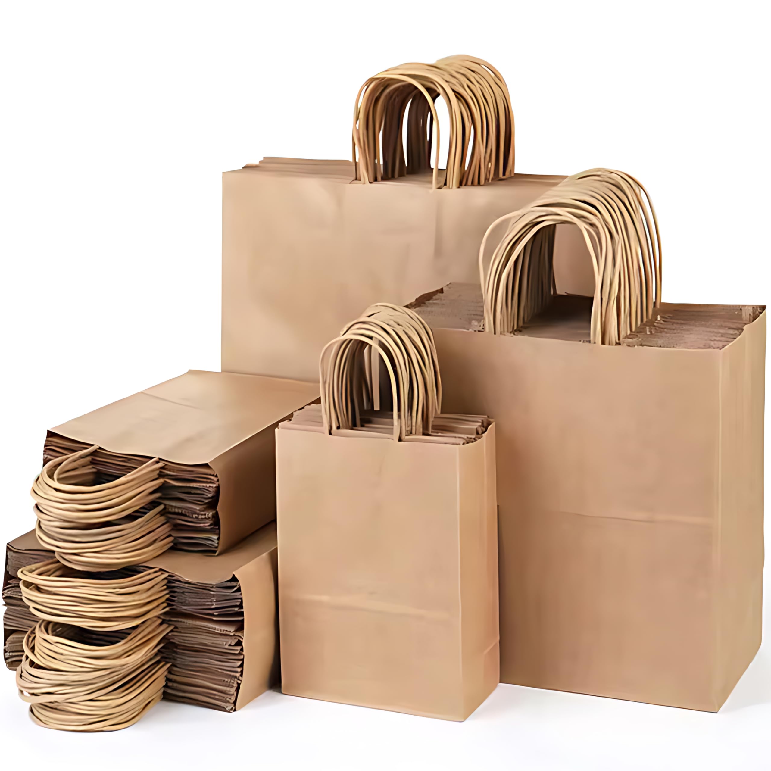 Tezraftaar® 250 x Paper Carrier Bags with Twisted Handle 12.8" x 16.4" x 4.8" Brown Kraft Shopping Gifts Clothes Apparel Jewelry Carry Bags