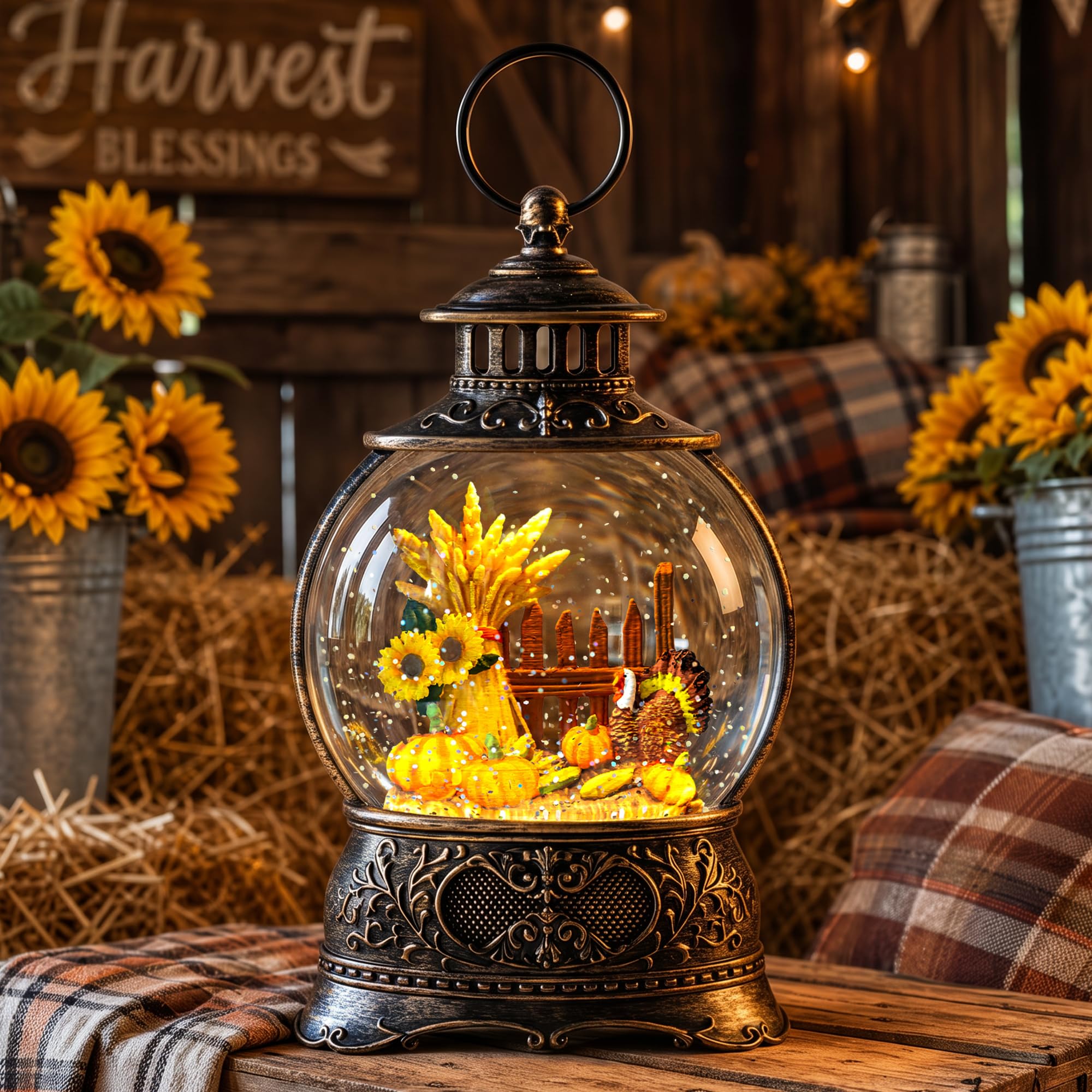 Fall Harvest Snow Globe Lantern