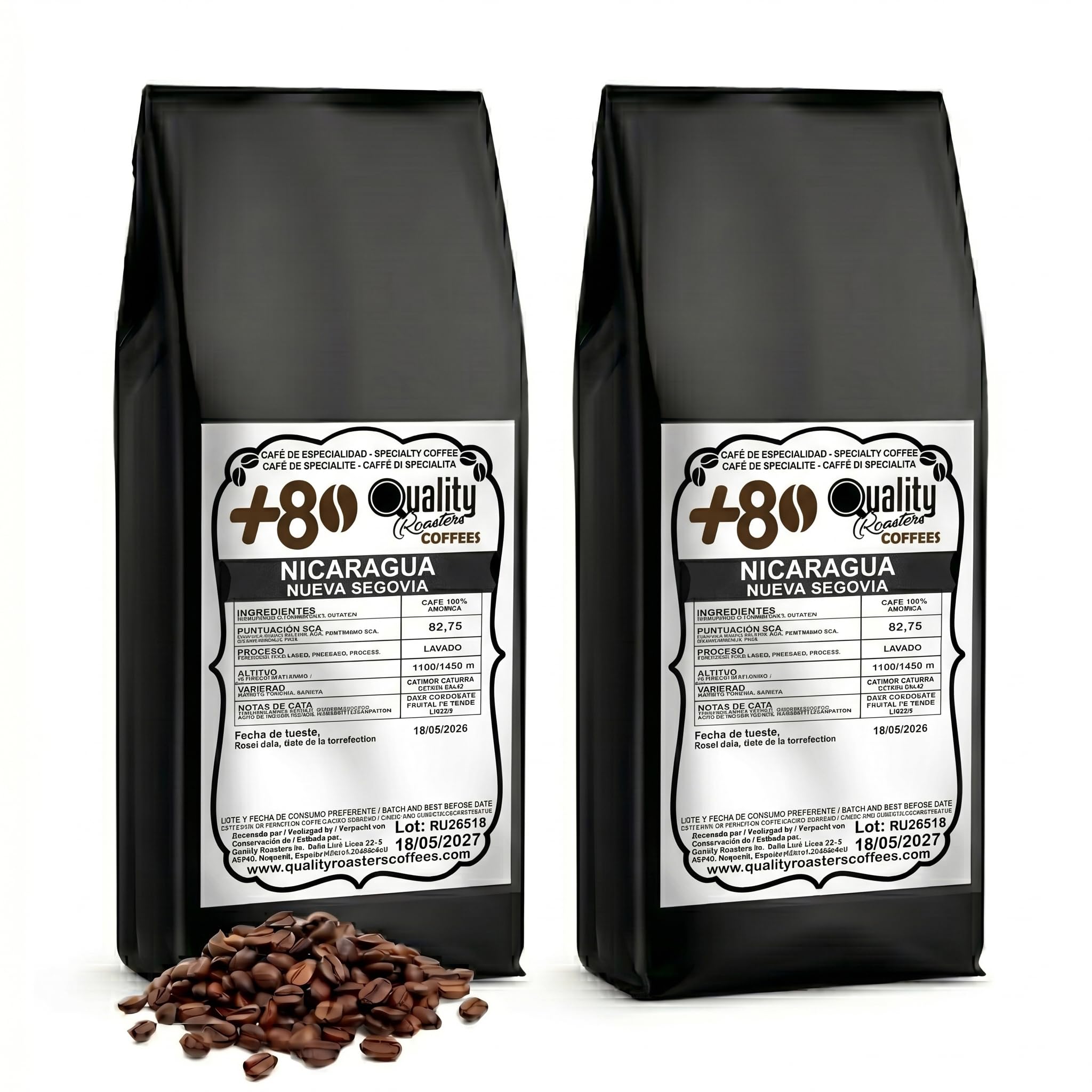 +80 Coffees by Quality Roasters. Café de Especialidad origen Nicaragua. 100% Arábica. Puntuación SCA: 82,75. Tostado artesanalmente. (2000 Gr)