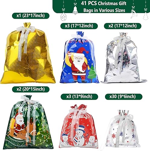 Miniatura 2 de Mvidsy Bolsas de regalo de Navidad, 41 bolsas de regalo navideñas, varios tamaños, las bolsas de Navidad para regalos son adecuadas para embalaje de
