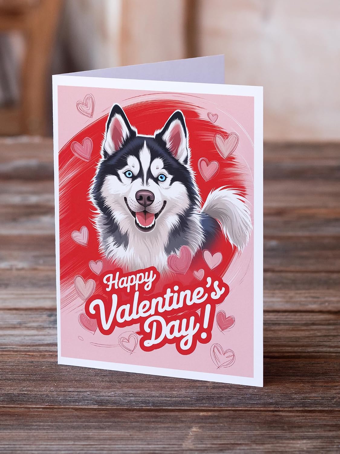 Caroline's Treasures Siberian Husky Happy Valentine's Day Greeting Cards Pack of 8 Blank Cards with Envelopes Whimsical A7 Size 5x7 Blank Note Cards