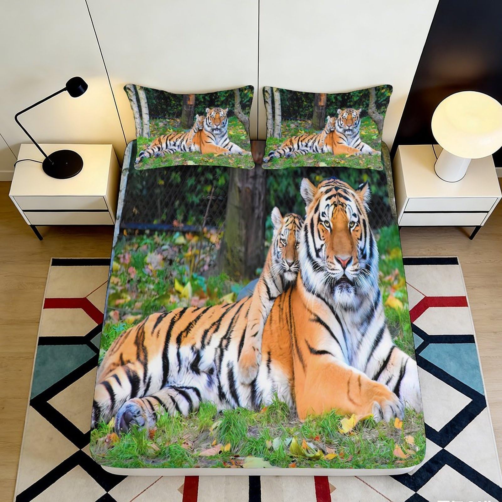 Jqzkxnhpbr Style-3 3D Printed Tiger Forest Fitted Sheet Microfiber Soft Anti-Slip Protection Jungle Animal Bed Cover Bedroom Decor 90X200x25cm