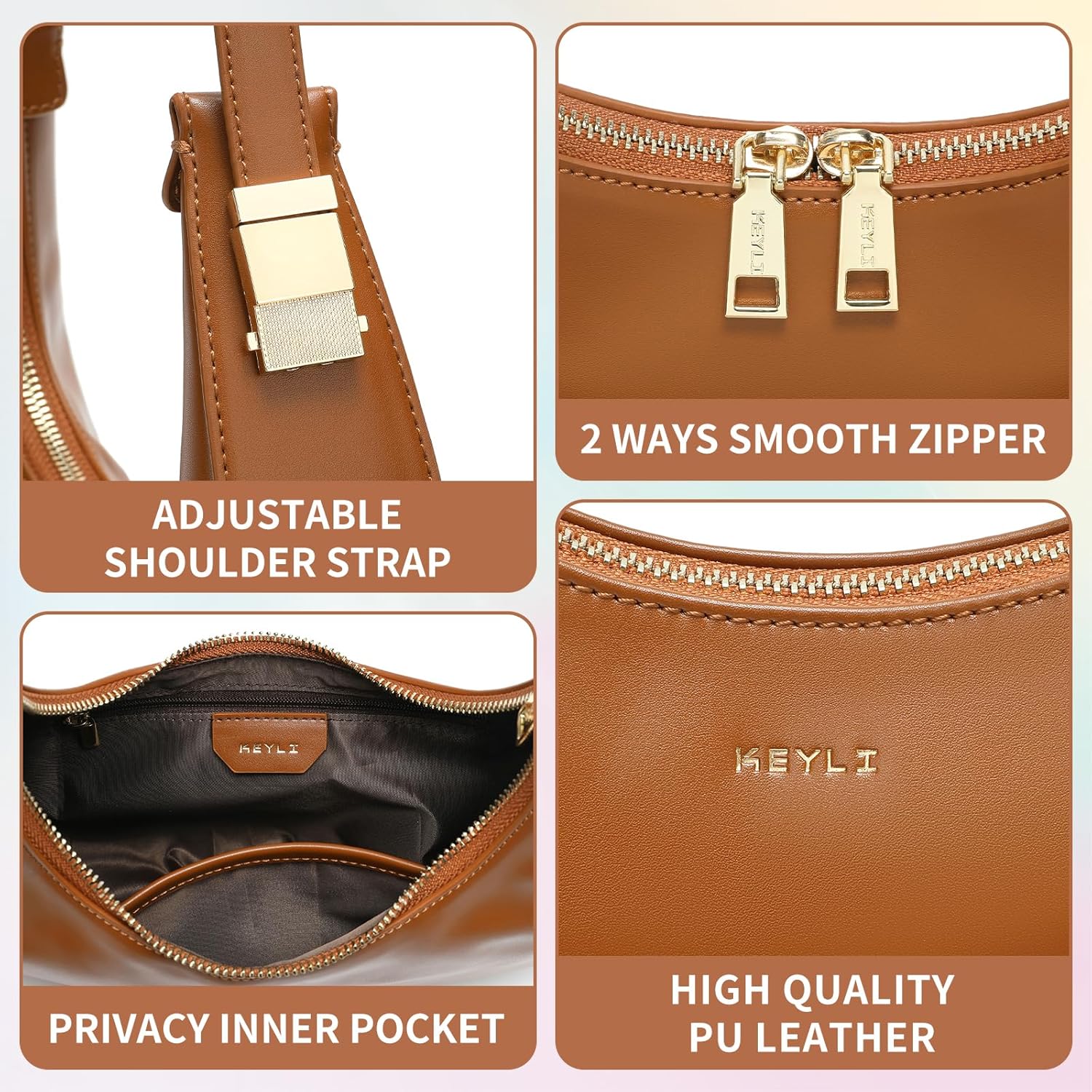 Keyli Shoulder Bag for Women 3 Ways Adjust Strap Clutches Hobo Purses Fashionable Casual Tote Handbags with 2 Zipper Closure - Image 6