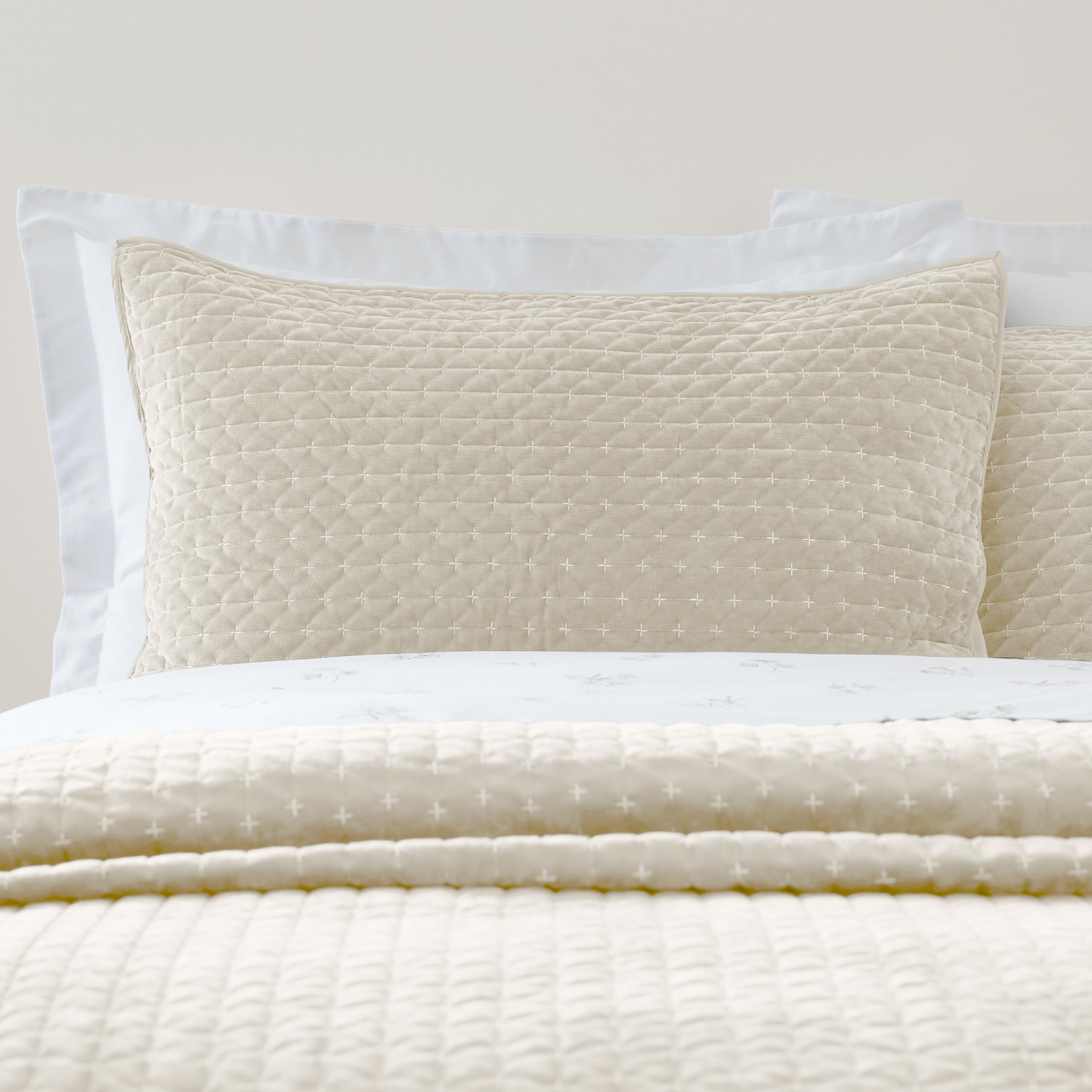 Bianca Attica Velvet Embroidered Pillow sham Pair Natural