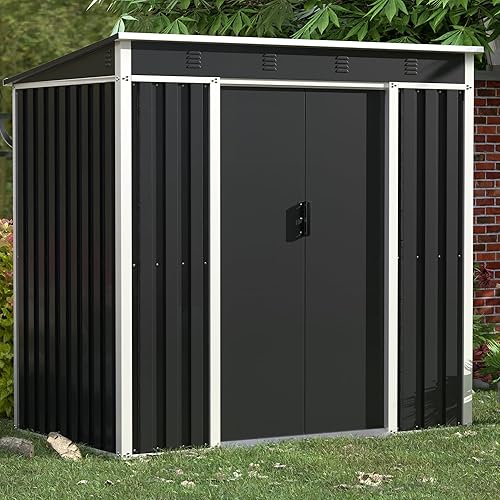 SUXXAN Cobertizo de almacenamiento de metal para exteriores, 6 x 4 pies, cobertizo de herramientas de acero con puerta y cerradura, cobertizos de