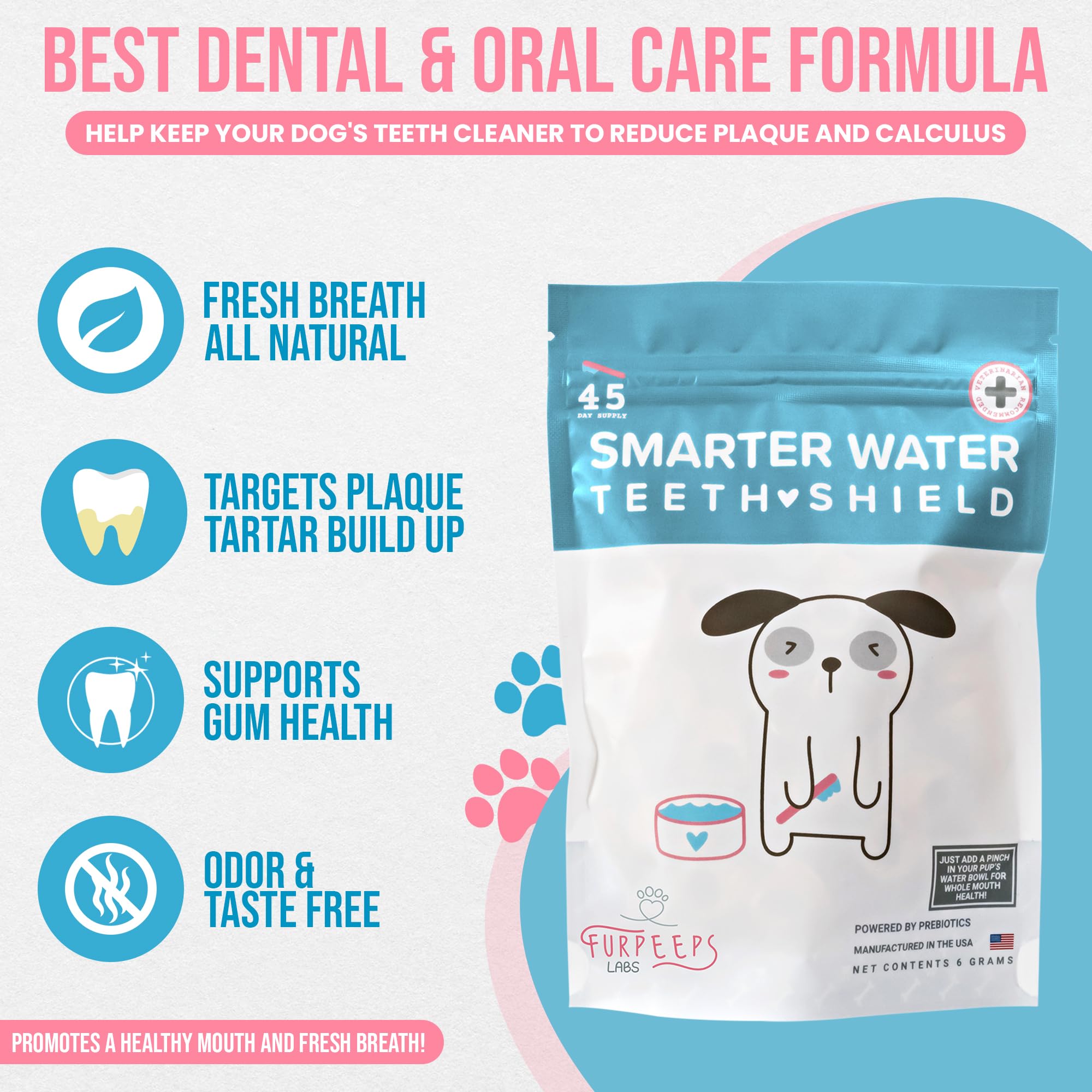 Furpeeps Dog & Cat Dental Care Powder Water Additive – 45 Servings, Dog Breath Freshener, Natural Plaque & Tartar Remover, No-Brush Oral Hygiene for Puppies, Seniors & Multi-Pet Homes, Vet Recommended - image 2
