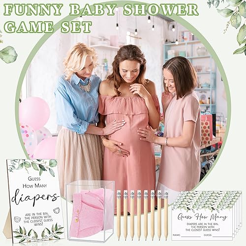 Miniatura 6 de Divertidos pañales sucios para baby shower, letrero de madera vegetal, 50 mini pañales de fieltro, 100 tarjetas de premios de juegos, 1 caja de