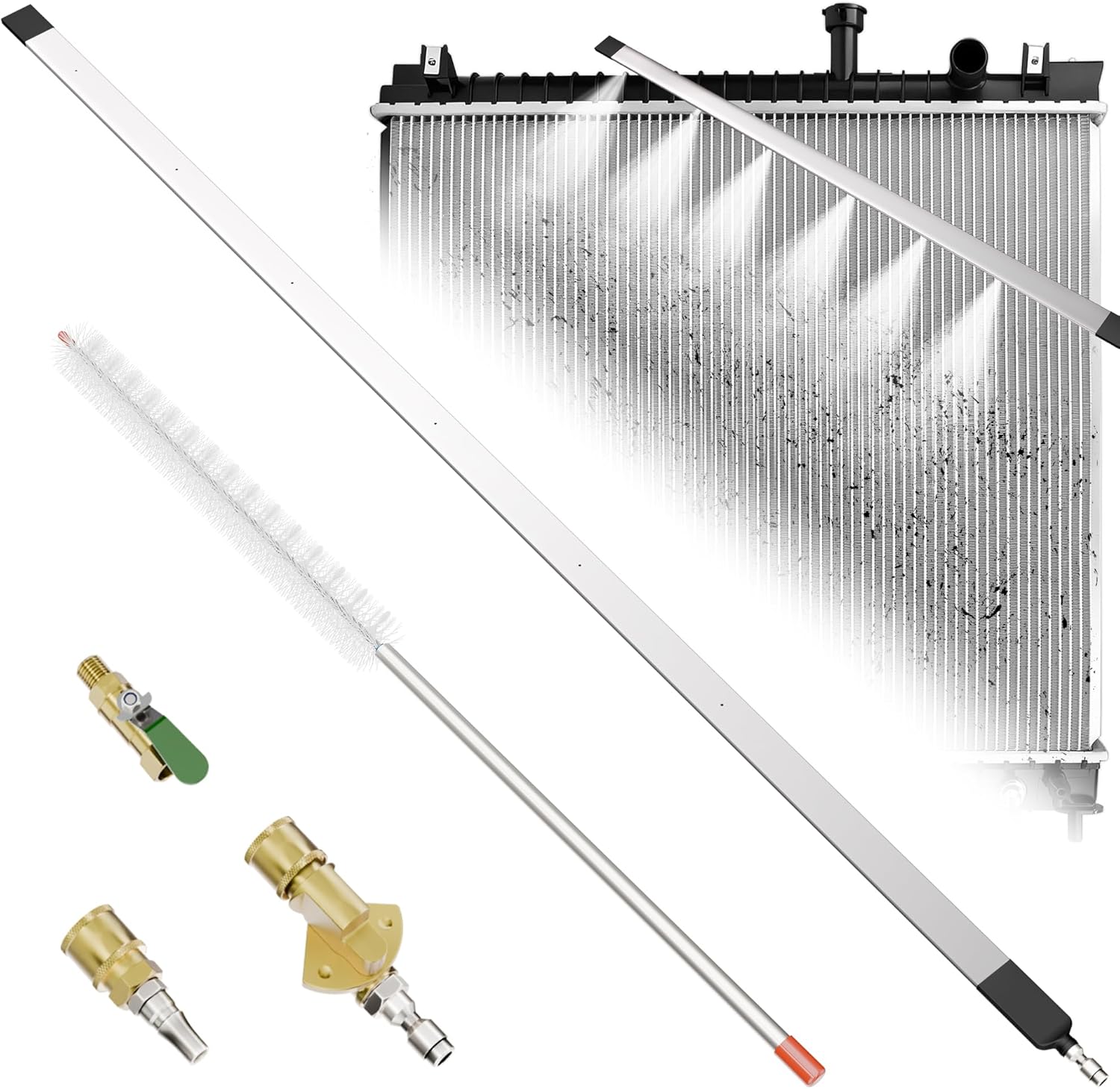 47" Radiator Cleaning Wand, High Pressure Washer Tool with 6-Hole Nozzle & Cleaning Brush, Extra Long Stainless Steel Cleaner for Car Truck RV HVAC Condenser (120cm)